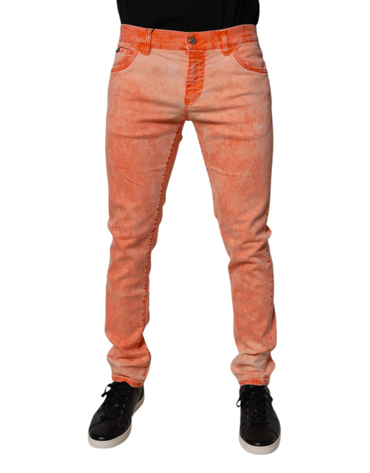 Dolce & Gabbana Orange Tie Dye Cotton Skinny Men Denim Jeans Dolce & Gabbana