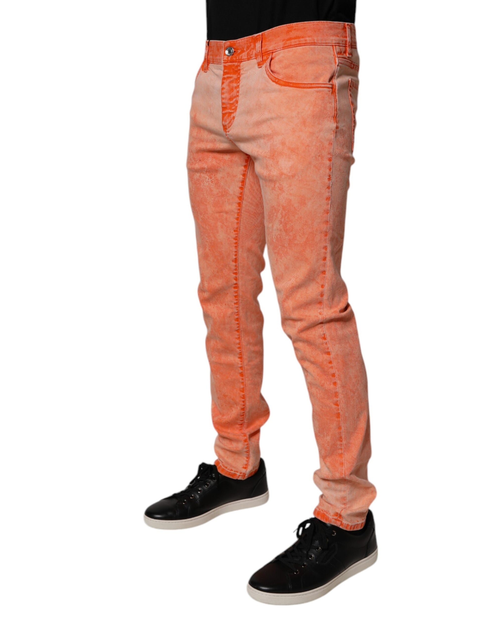 Dolce & Gabbana Orange Tie Dye Cotton Skinny Men Denim Jeans Dolce & Gabbana
