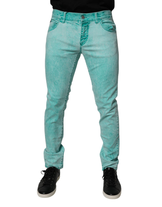 Dolce & Gabbana Green Tie Dye Cotton Skinny Men Denim Jeans Dolce & Gabbana