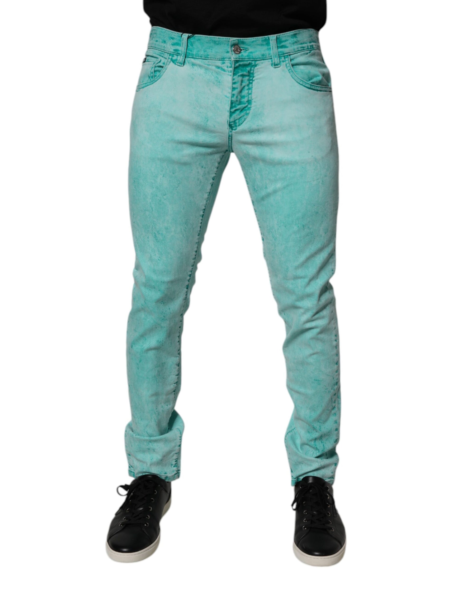 Dolce & Gabbana Green Tie Dye Cotton Skinny Men Denim Jeans Dolce & Gabbana