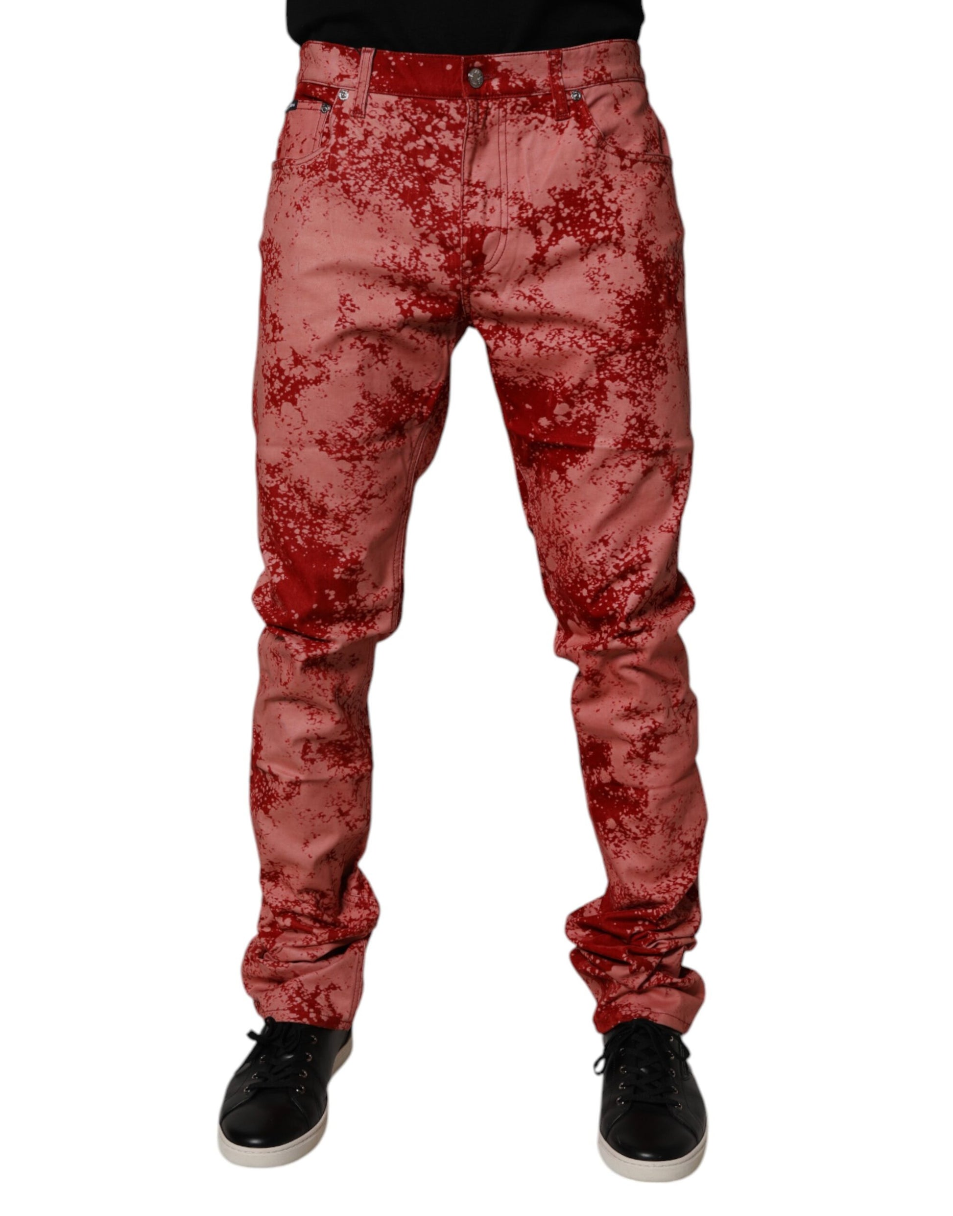 Dolce & Gabbana Red Tie Dye Cotton Skinny Men Denim Jeans Dolce & Gabbana