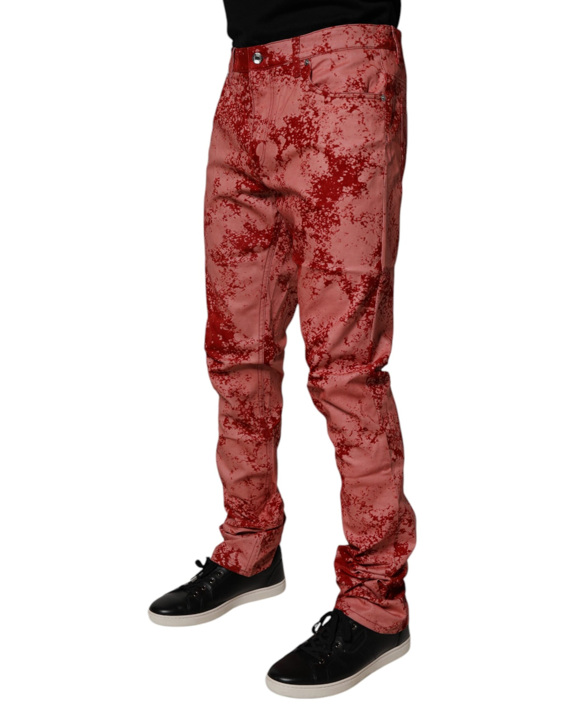 Dolce & Gabbana Red Tie Dye Cotton Skinny Men Denim Jeans Dolce & Gabbana