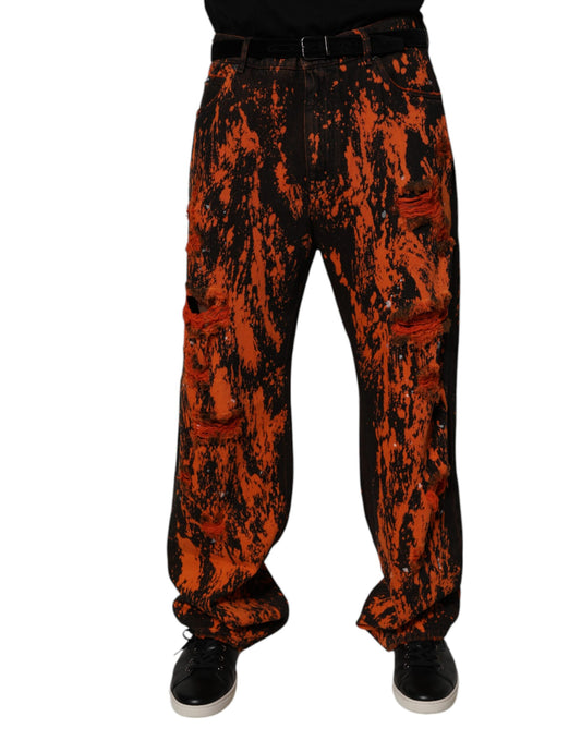 Dolce & Gabbana Black Red Tie Dye Cotton Straight Denim Jeans Dolce & Gabbana