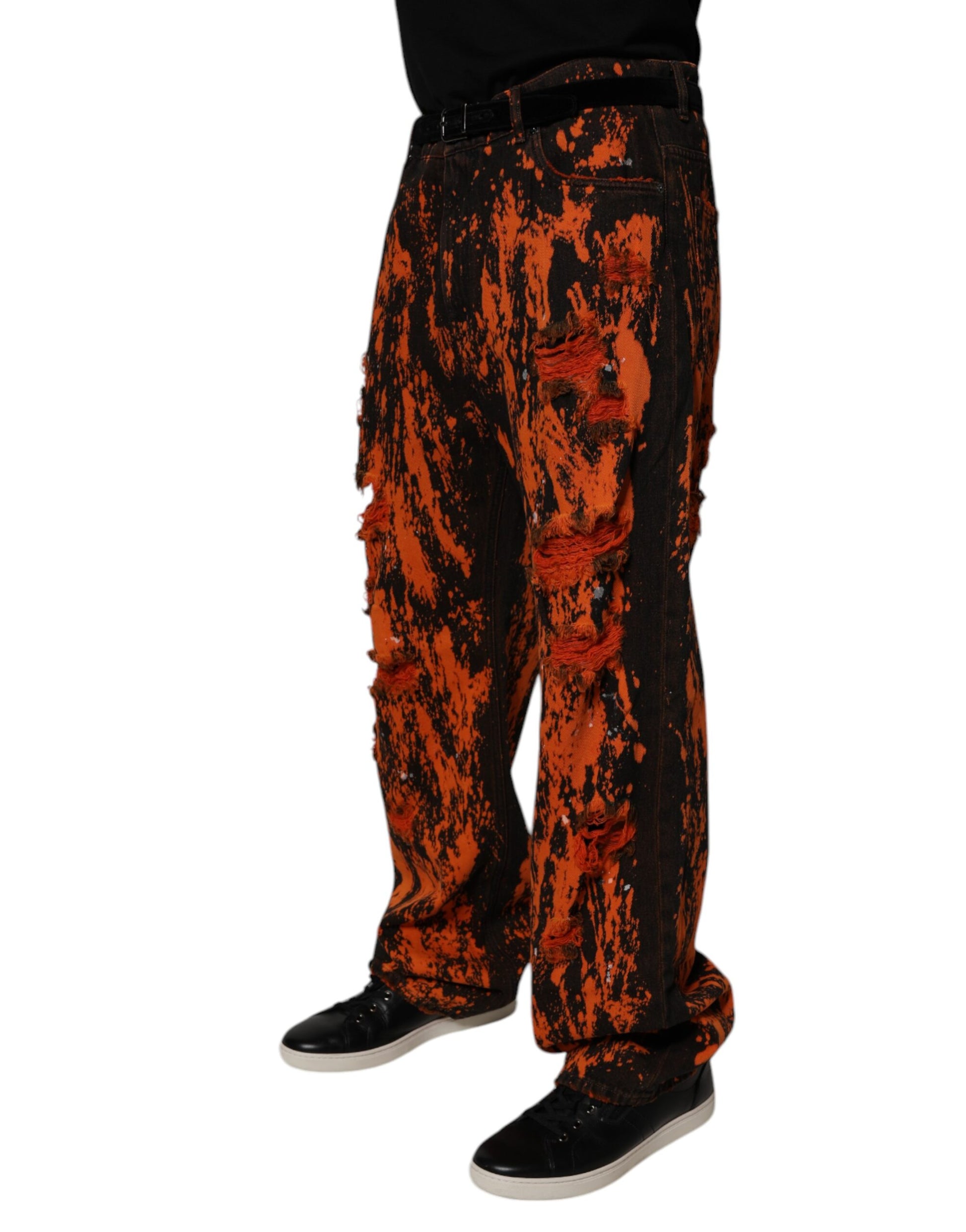 Dolce & Gabbana Black Red Tie Dye Cotton Straight Denim Jeans Dolce & Gabbana