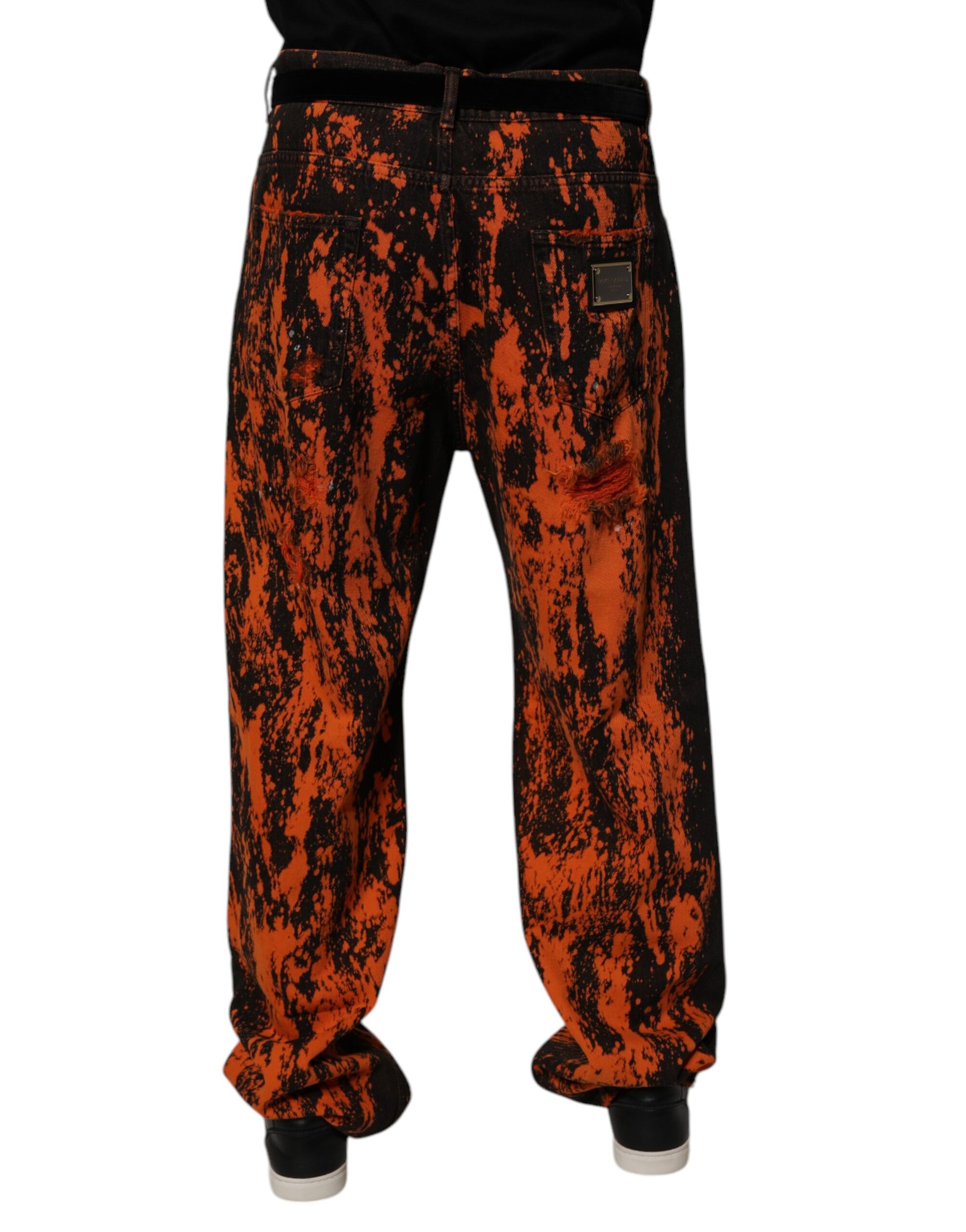 Dolce & Gabbana Black Red Tie Dye Cotton Straight Denim Jeans Dolce & Gabbana