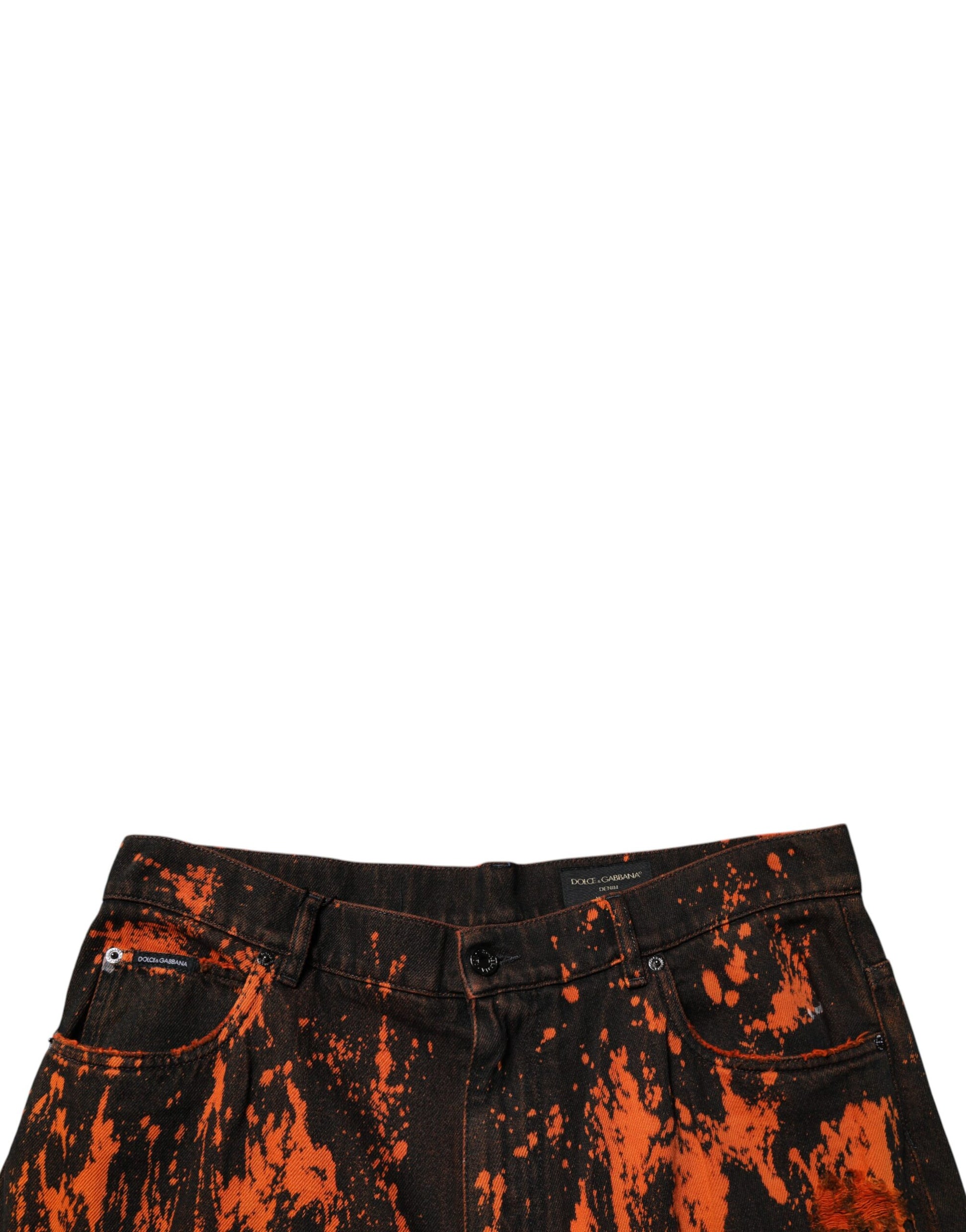 Dolce & Gabbana Black Red Tie Dye Cotton Straight Denim Jeans Dolce & Gabbana