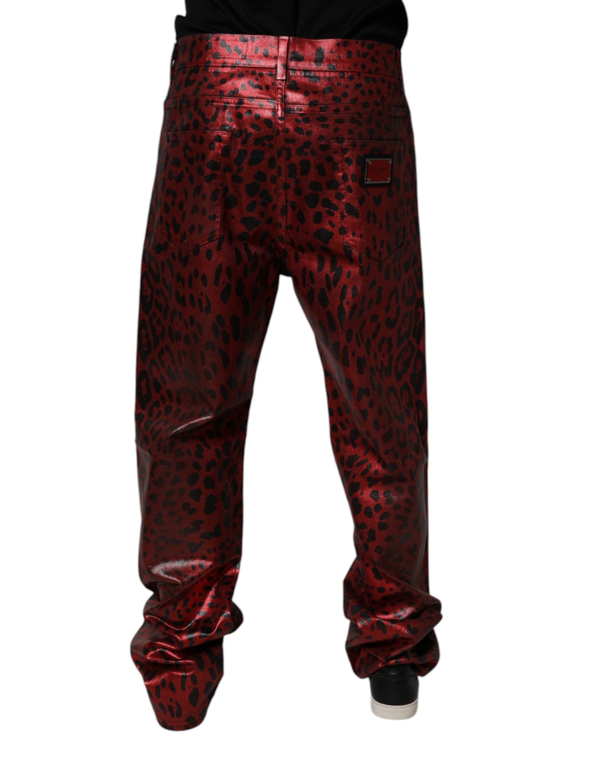 Dolce & Gabbana Red Leopard Cotton Straight Men Denim Jeans Dolce & Gabbana