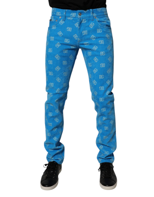 Dolce & Gabbana Blue Logo Monogram Cotton Skinny Denim Jeans Dolce & Gabbana