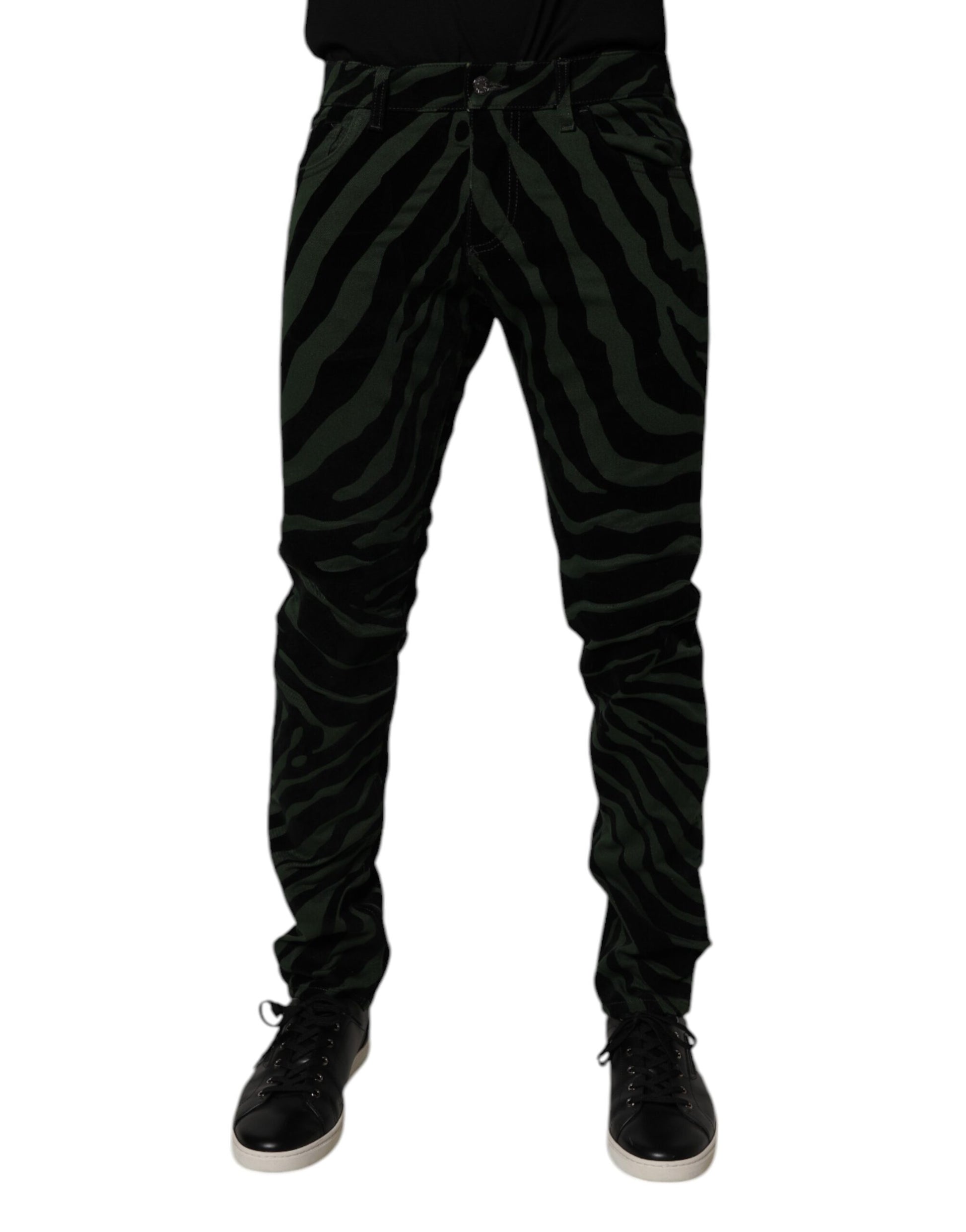 Dolce & Gabbana Black Green Stripes Cotton Skinny Denim Jeans Dolce & Gabbana