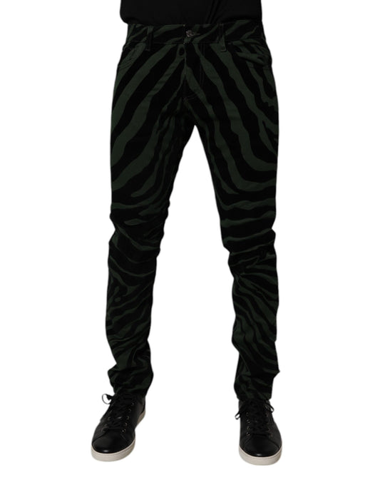 Dolce & Gabbana Black Green Stripes Cotton Skinny Denim Jeans Dolce & Gabbana