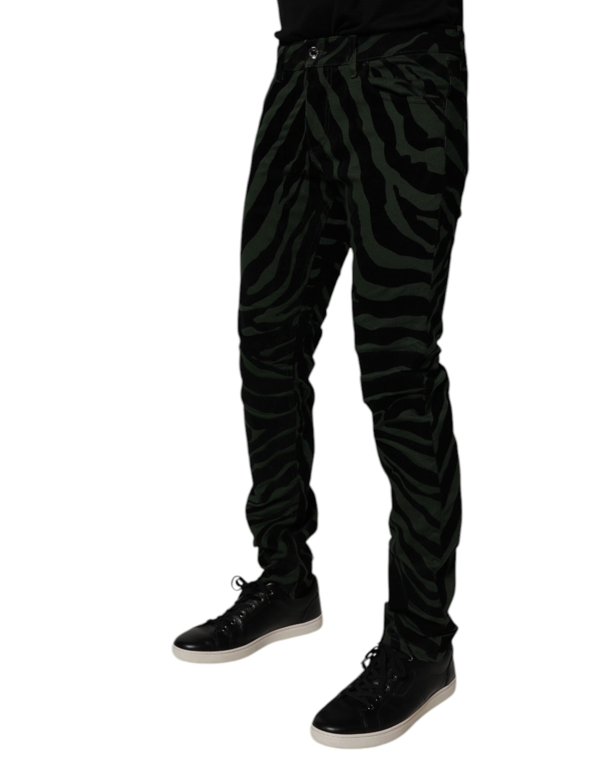 Dolce & Gabbana Black Green Stripes Cotton Skinny Denim Jeans Dolce & Gabbana