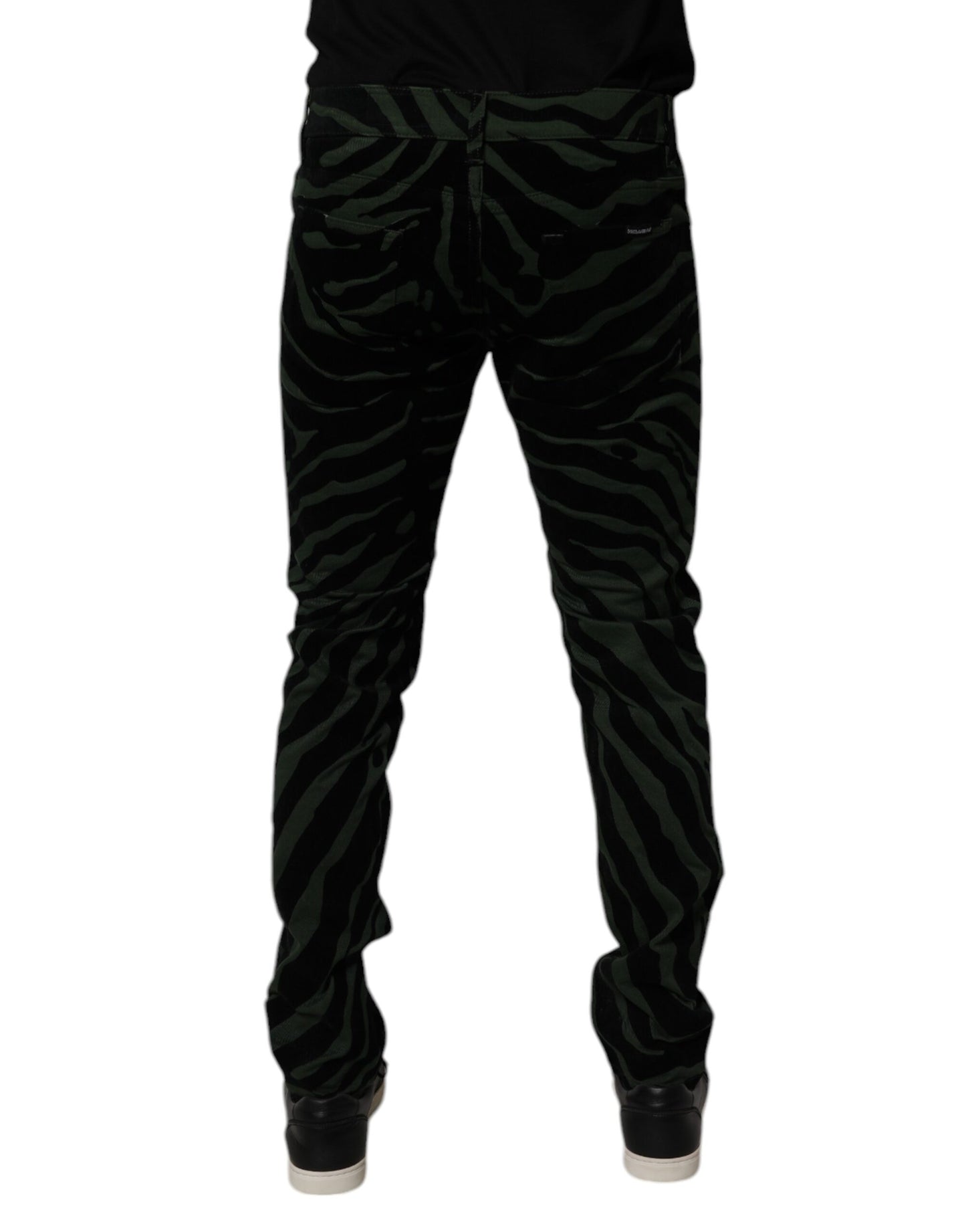 Dolce & Gabbana Black Green Stripes Cotton Skinny Denim Jeans Dolce & Gabbana