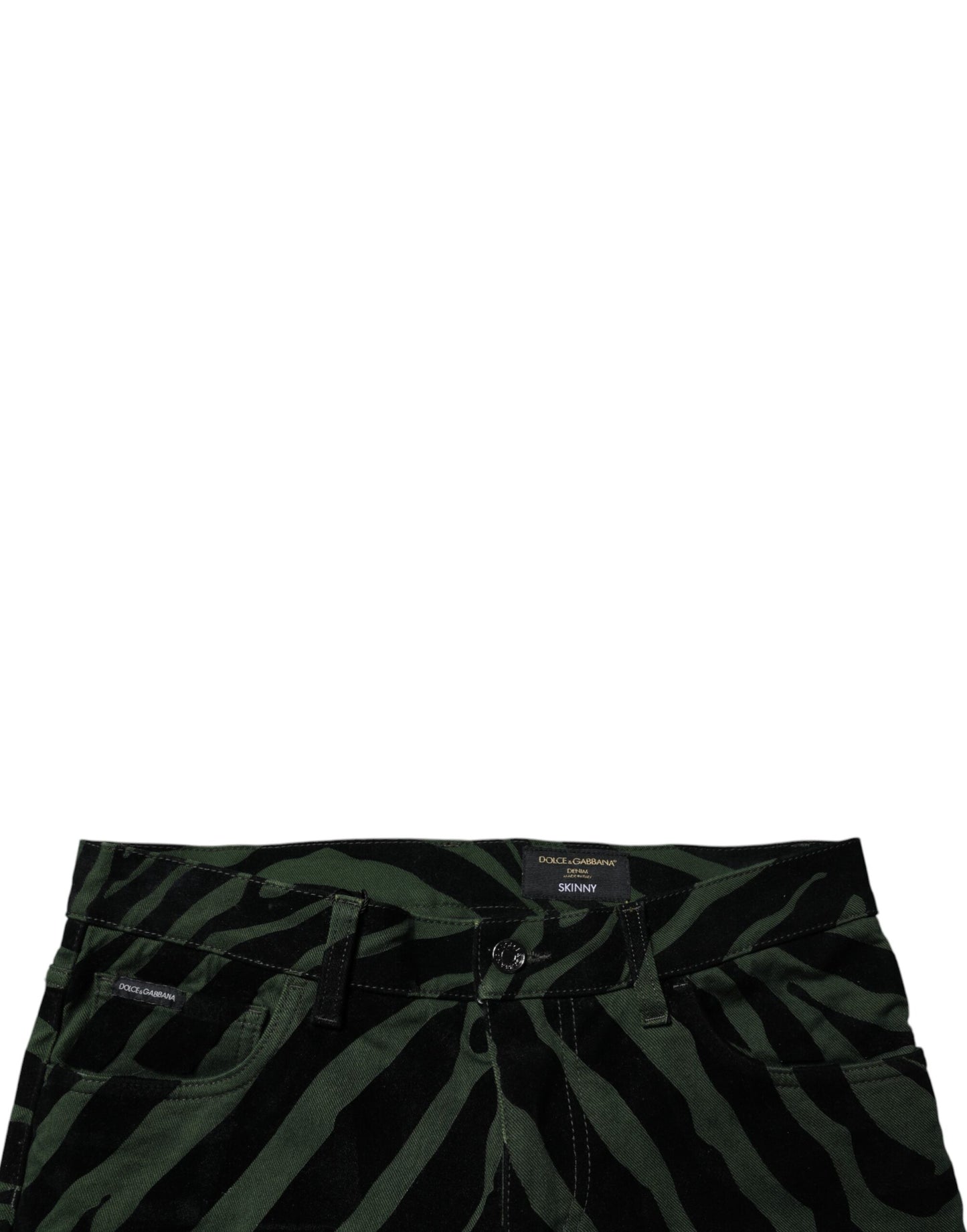 Dolce & Gabbana Black Green Stripes Cotton Skinny Denim Jeans Dolce & Gabbana