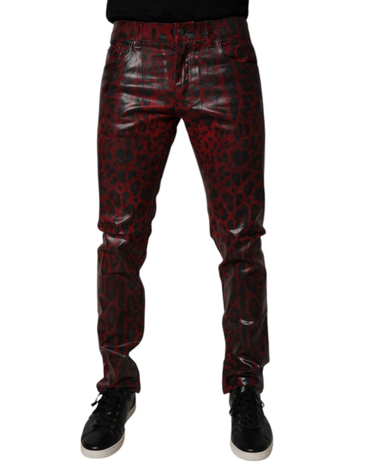 Dolce & Gabbana Red Leopard Cotton Skinny Men Denim Jeans Dolce & Gabbana