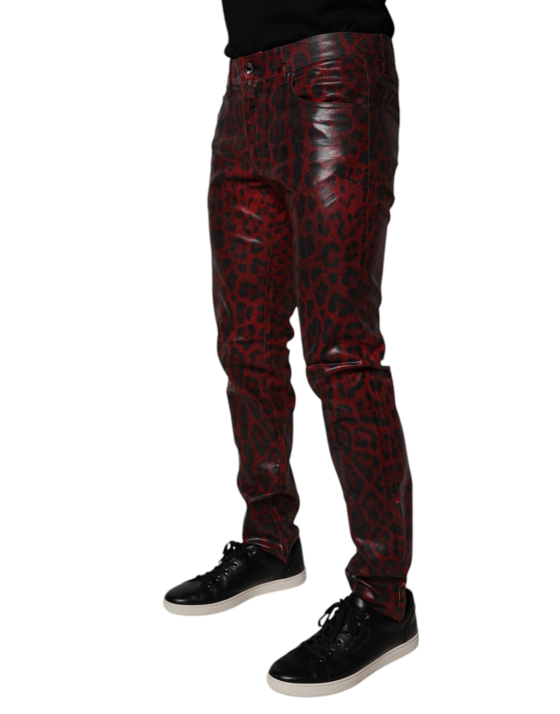 Dolce & Gabbana Red Leopard Cotton Skinny Men Denim Jeans Dolce & Gabbana