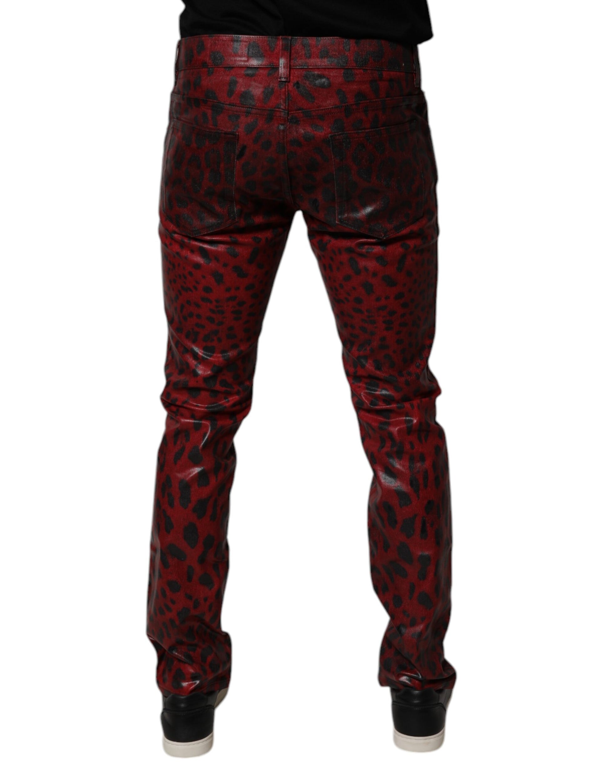 Dolce & Gabbana Red Leopard Cotton Skinny Men Denim Jeans Dolce & Gabbana