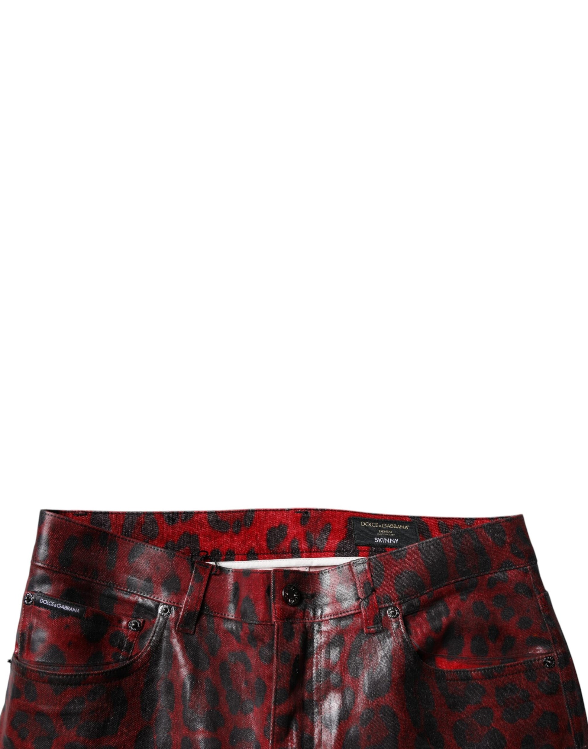 Dolce & Gabbana Red Leopard Cotton Skinny Men Denim Jeans Dolce & Gabbana