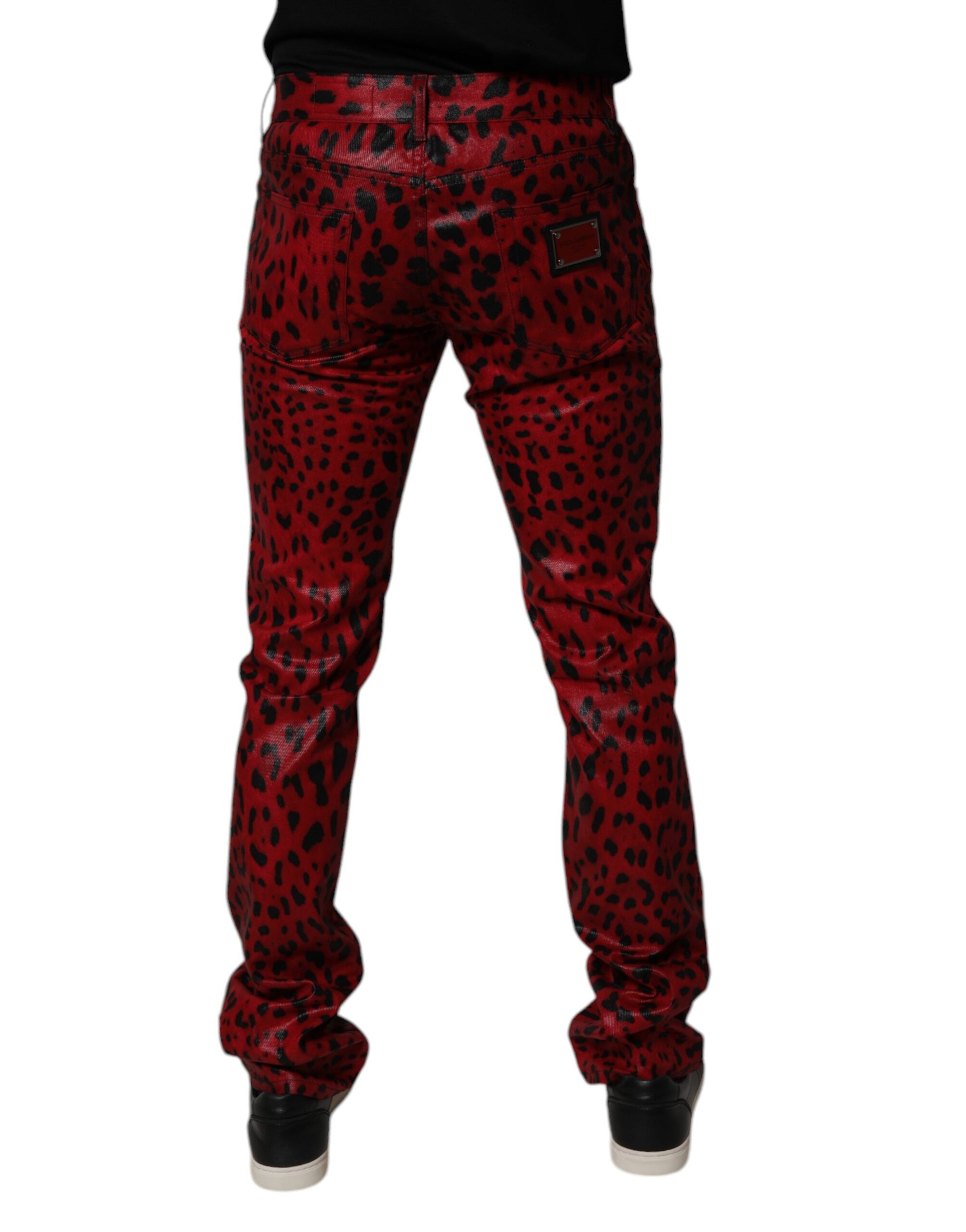 Dolce & Gabbana Red Leopard Cotton Slim Fit Denim Jeans Dolce & Gabbana