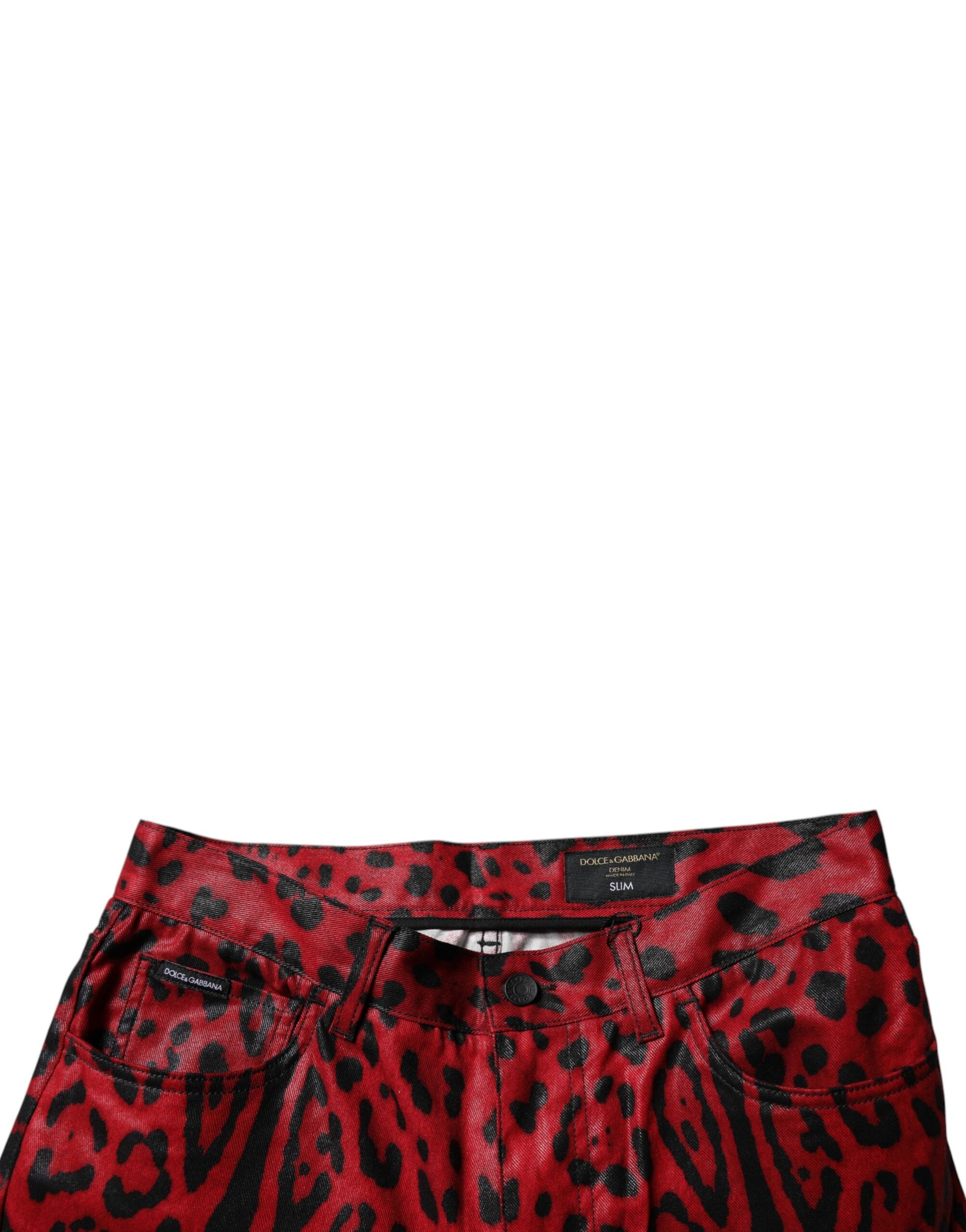 Dolce & Gabbana Red Leopard Cotton Slim Fit Denim Jeans Dolce & Gabbana