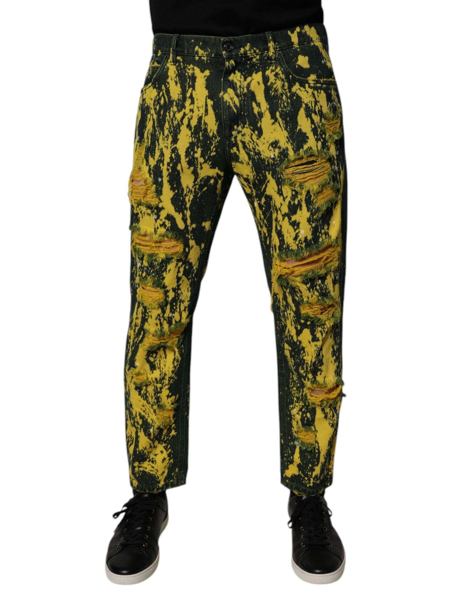 Dolce & Gabbana Black Yellow Tie Dye Tattered Skinny Men Denim Jeans Dolce & Gabbana