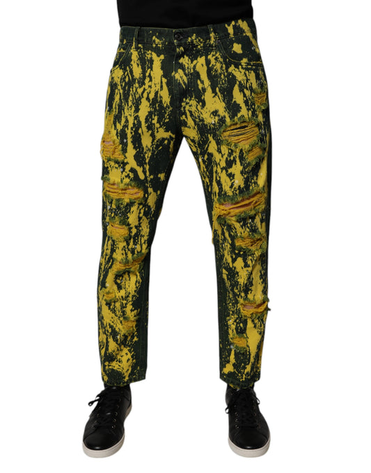 Dolce & Gabbana Black Yellow Tie Dye Tattered Skinny Men Denim Jeans Dolce & Gabbana