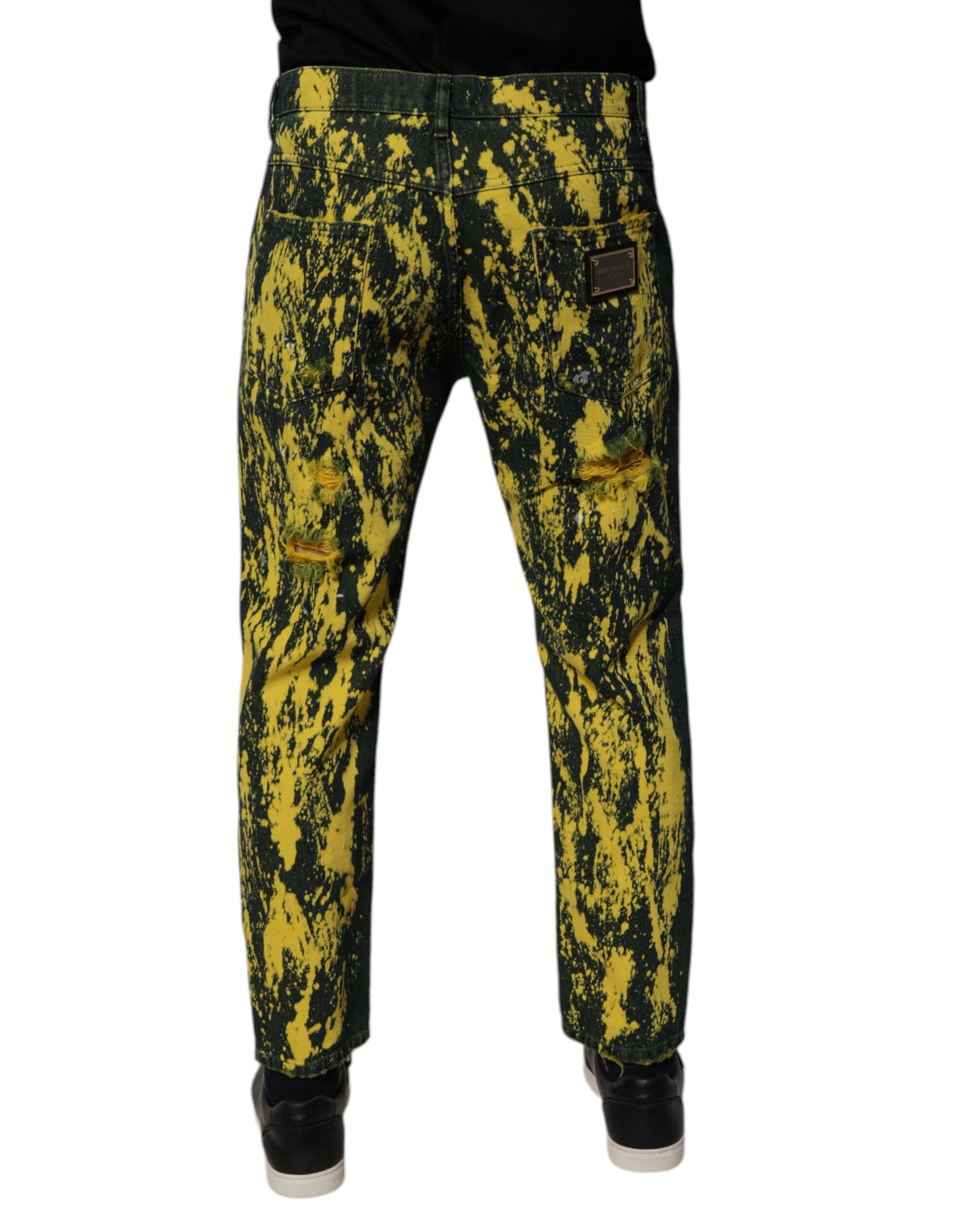 Dolce & Gabbana Black Yellow Tie Dye Tattered Skinny Men Denim Jeans Dolce & Gabbana