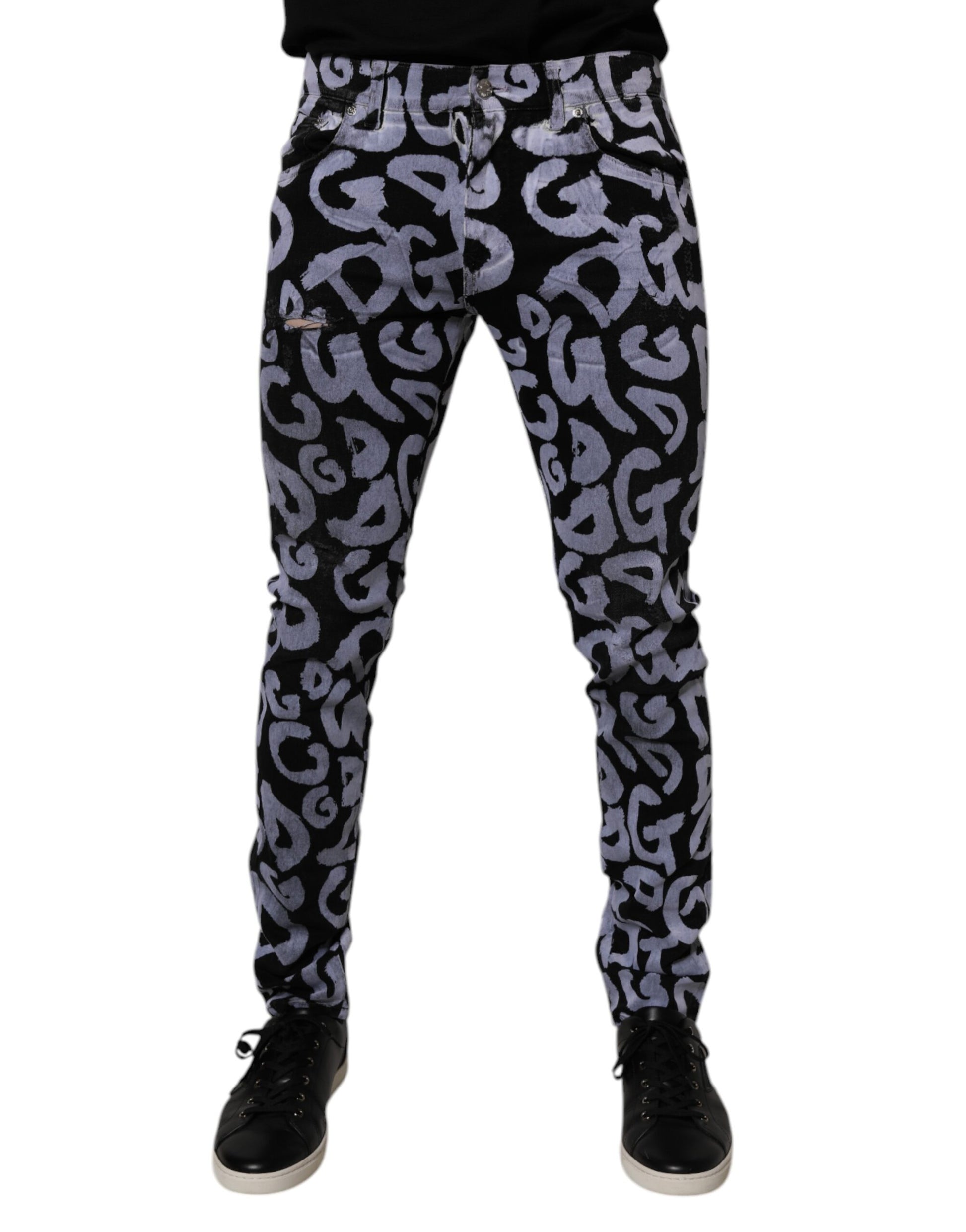 Dolce & Gabbana Black Logo Monogram Cotton Skinny Denim Jeans Dolce & Gabbana