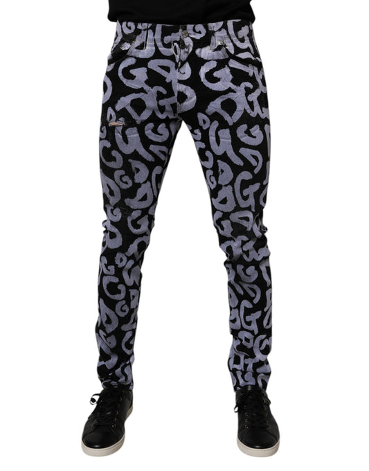 Dolce & Gabbana Black Logo Monogram Cotton Skinny Denim Jeans Dolce & Gabbana