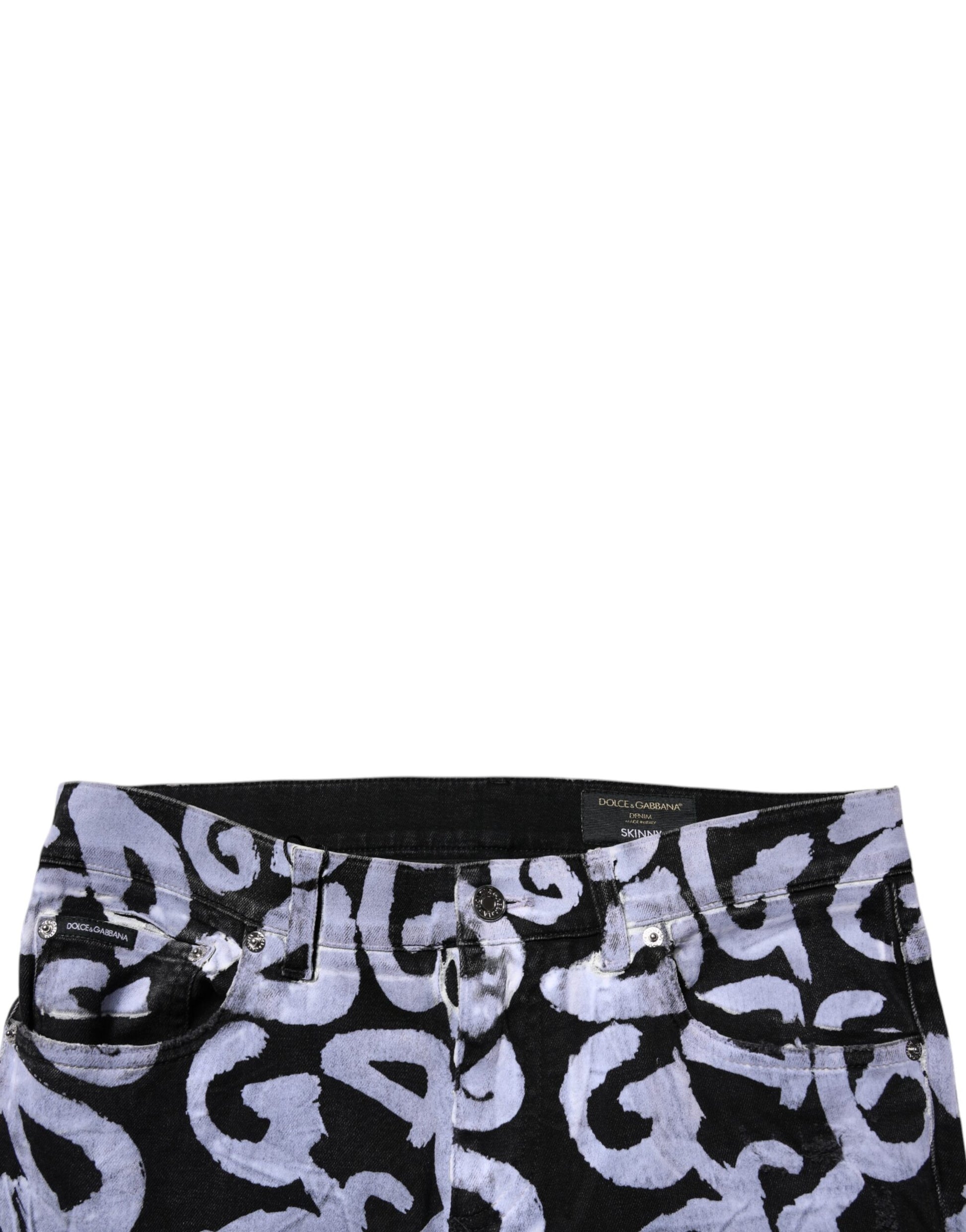 Dolce & Gabbana Black Logo Monogram Cotton Skinny Denim Jeans Dolce & Gabbana
