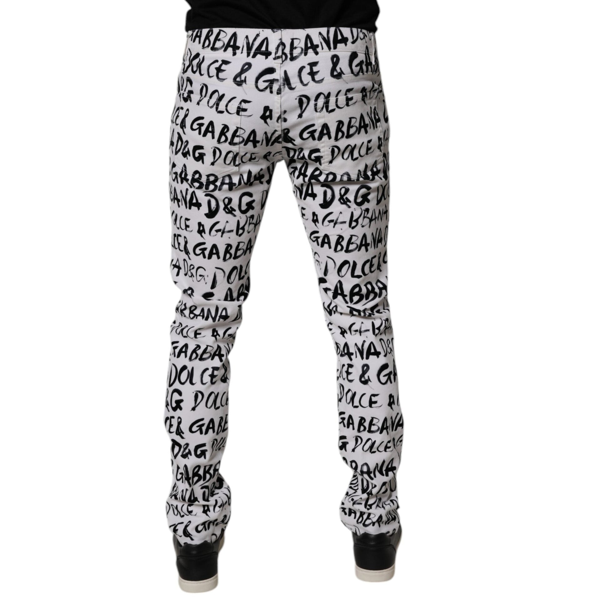 Dolce & Gabbana White Cotton Logo Print Skinny Denim Jeans Dolce & Gabbana