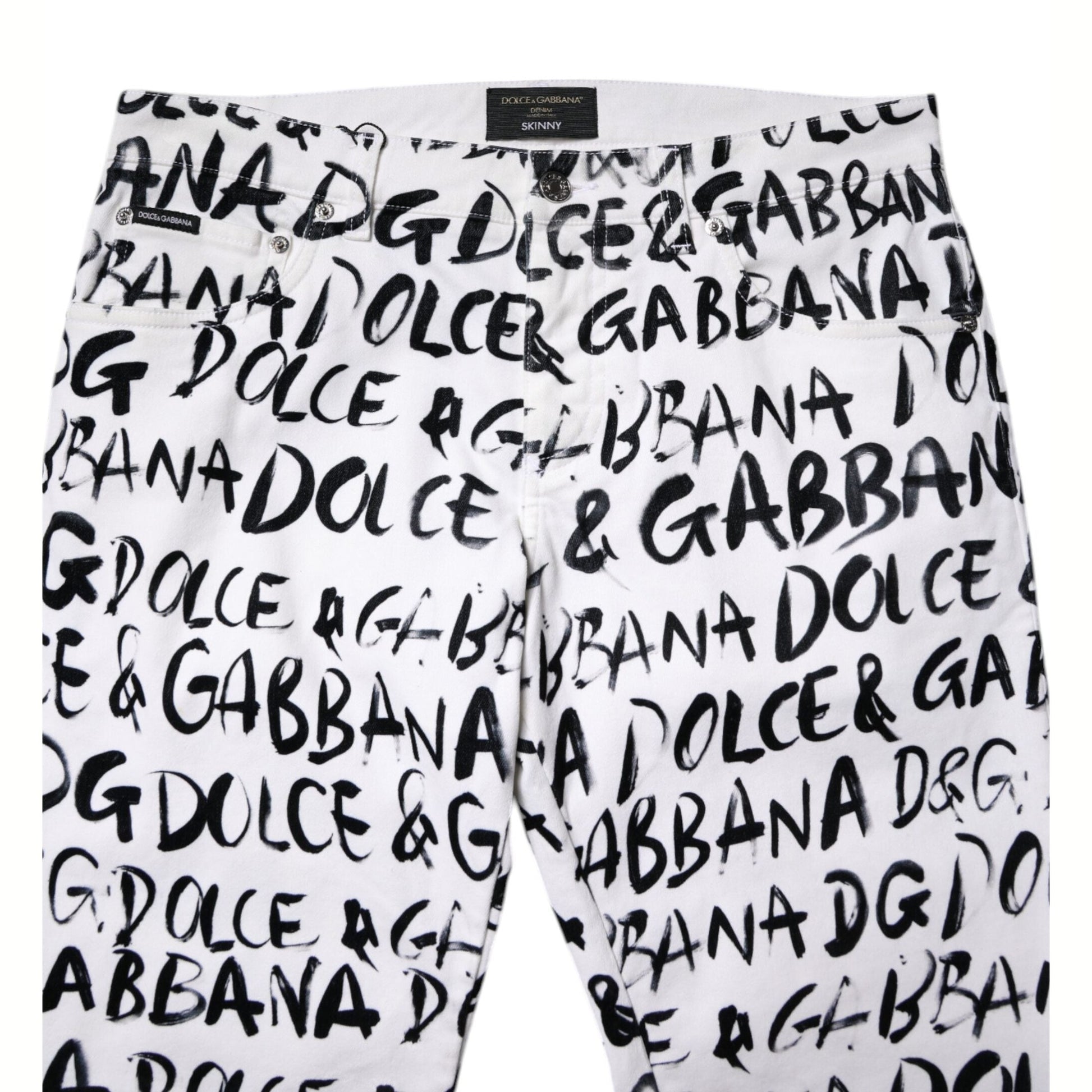 Dolce & Gabbana White Cotton Logo Print Skinny Denim Jeans Dolce & Gabbana