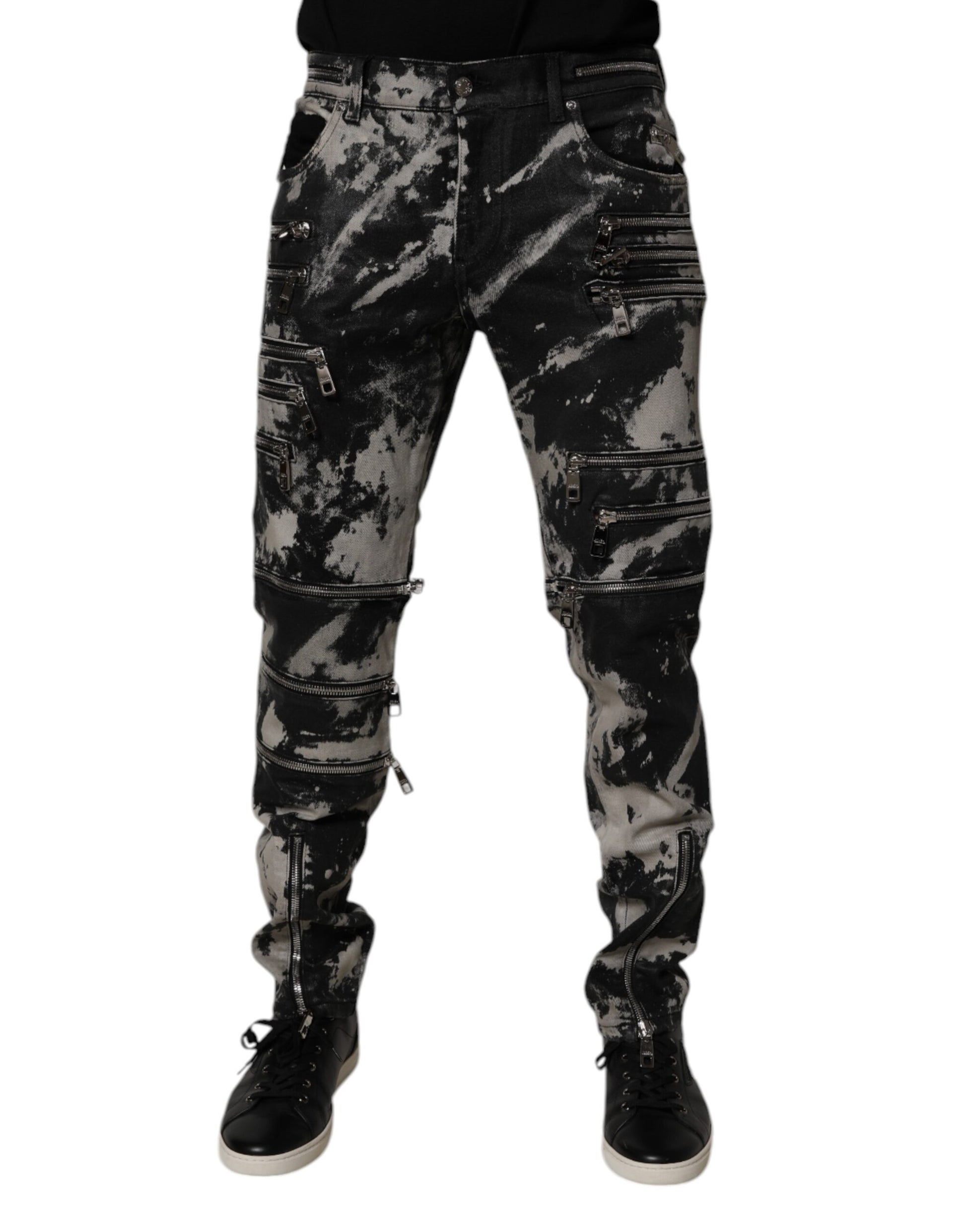 Dolce & Gabbana Black Tie Dye Cotton Skinny Zip Denim Jeans Dolce & Gabbana