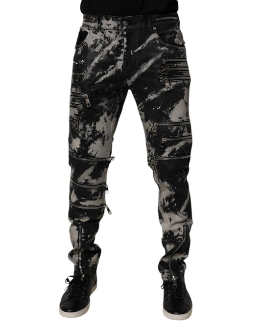 Dolce & Gabbana Black Tie Dye Cotton Skinny Zip Denim Jeans Dolce & Gabbana