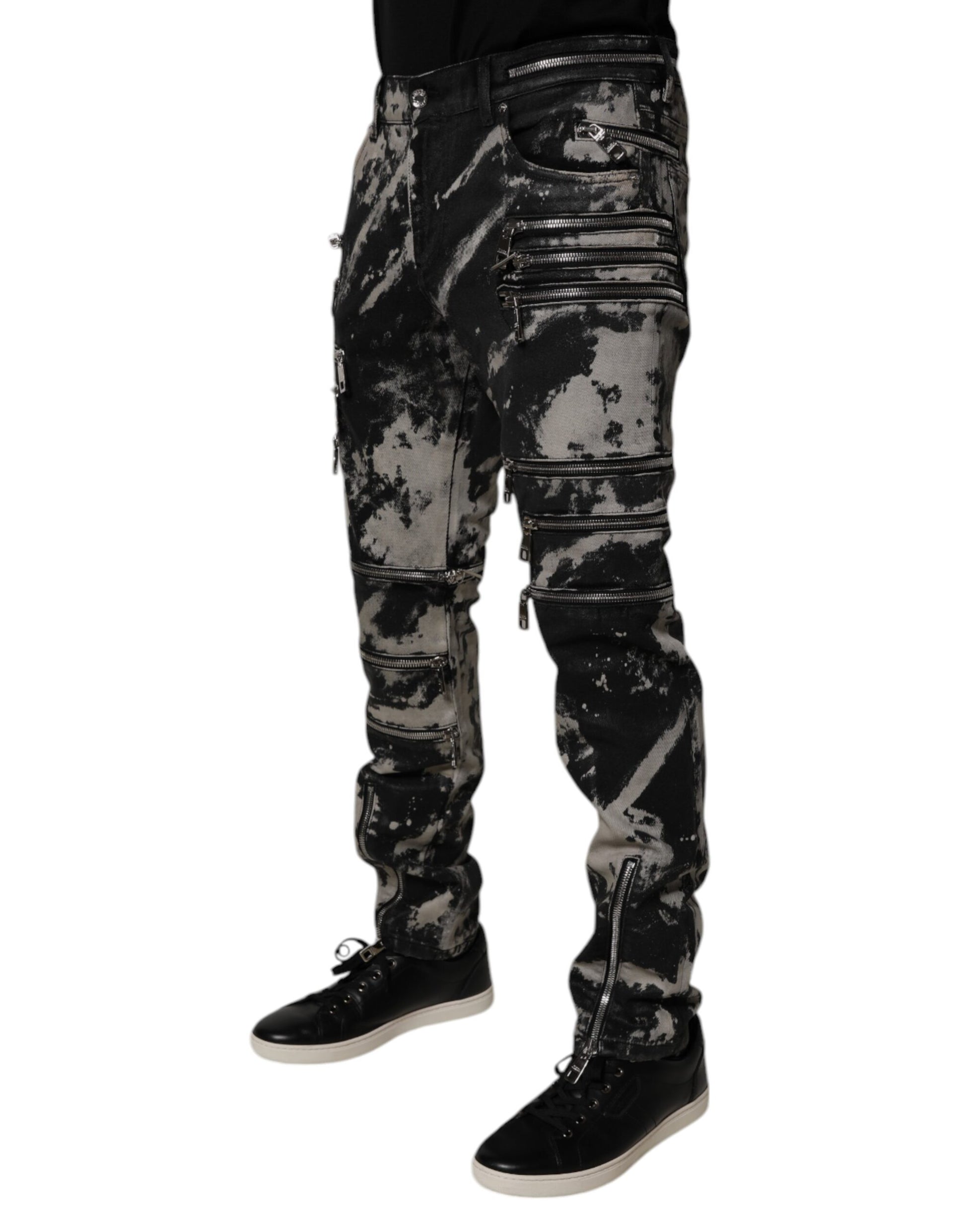 Dolce & Gabbana Black Tie Dye Cotton Skinny Zip Denim Jeans Dolce & Gabbana