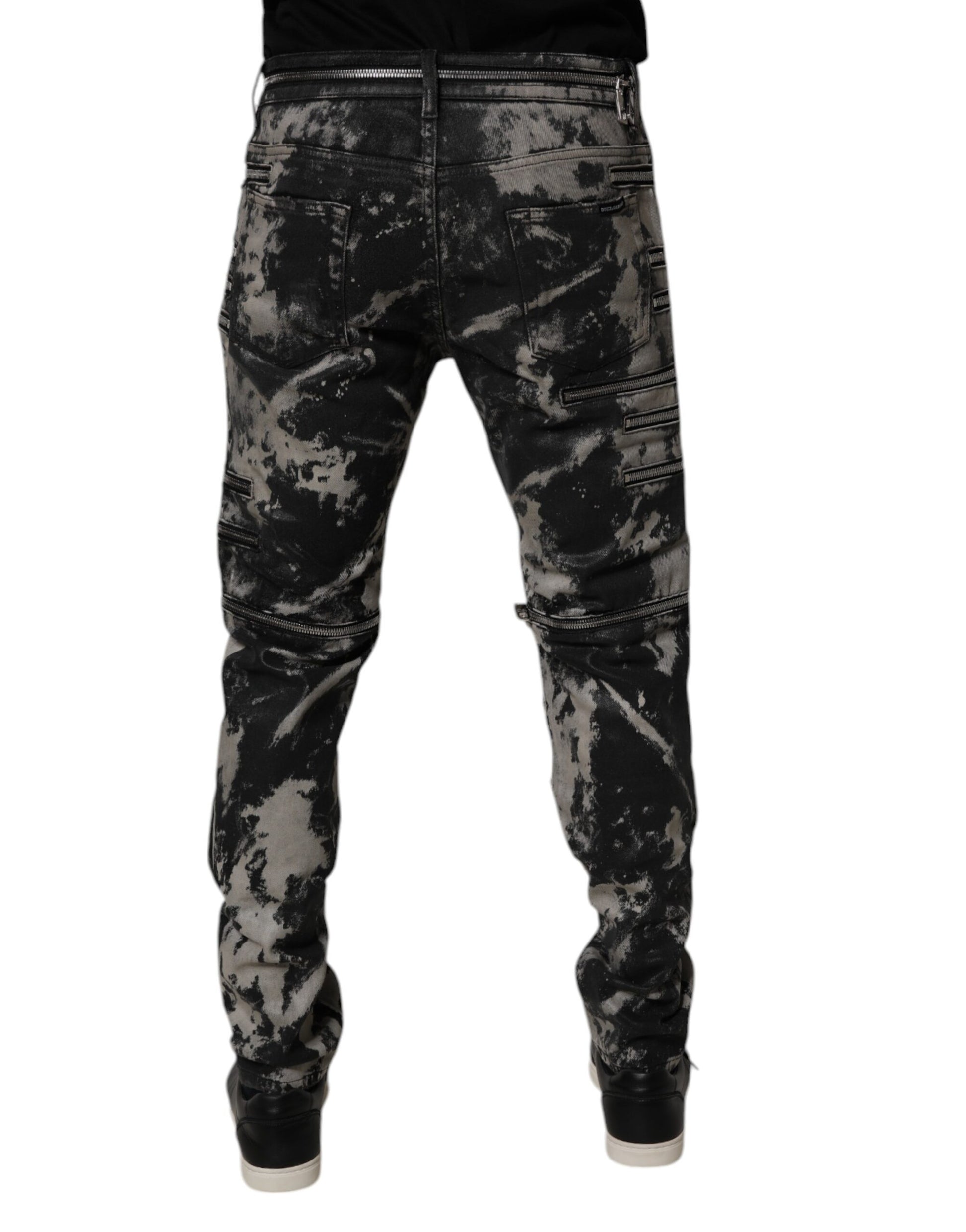 Dolce & Gabbana Black Tie Dye Cotton Skinny Zip Denim Jeans Dolce & Gabbana