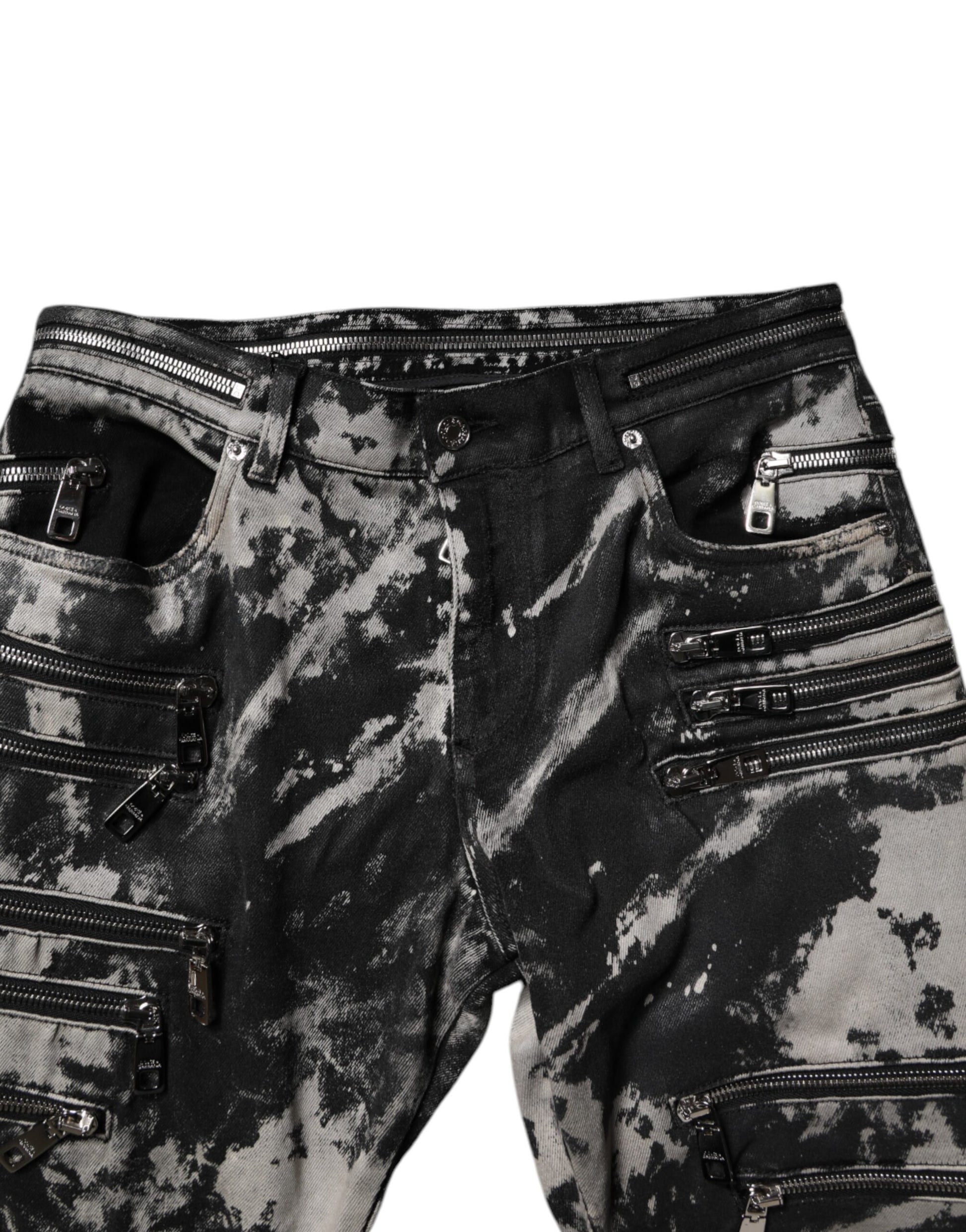 Dolce & Gabbana Black Tie Dye Cotton Skinny Zip Denim Jeans Dolce & Gabbana