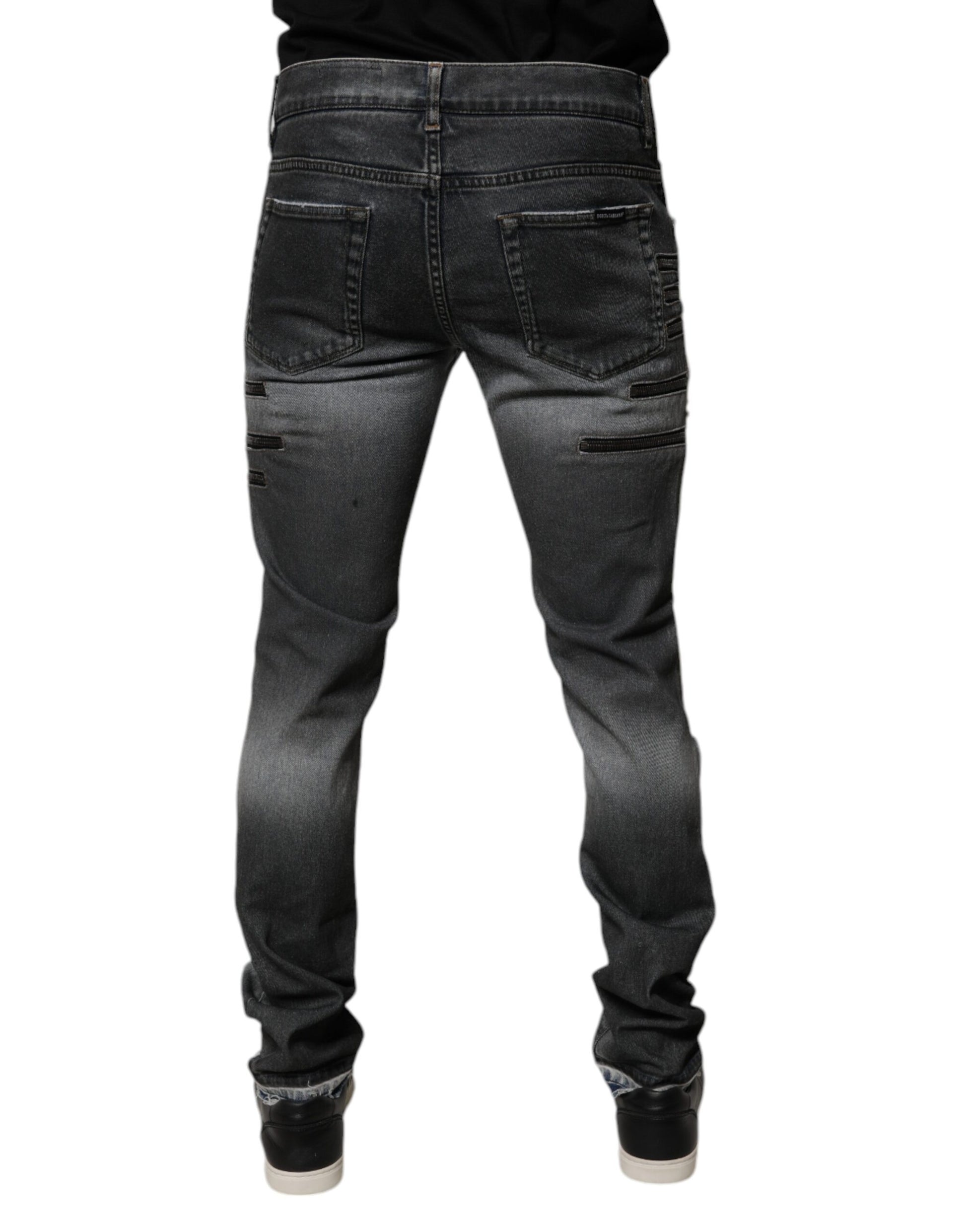 Dolce & Gabbana Dark Gray Tattered Cotton Skinny Denim Jeans Dolce & Gabbana