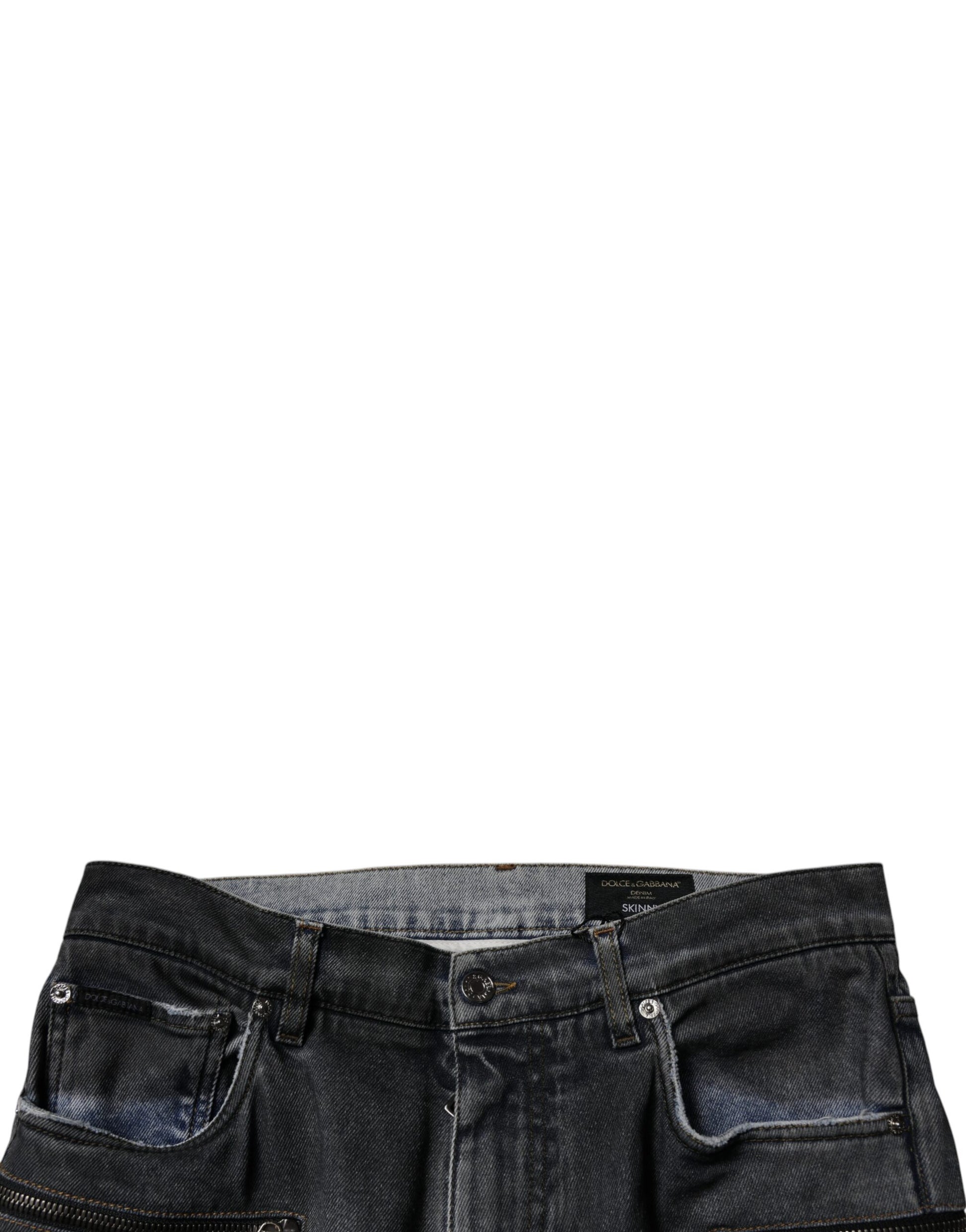 Dolce & Gabbana Dark Gray Tattered Cotton Skinny Denim Jeans Dolce & Gabbana