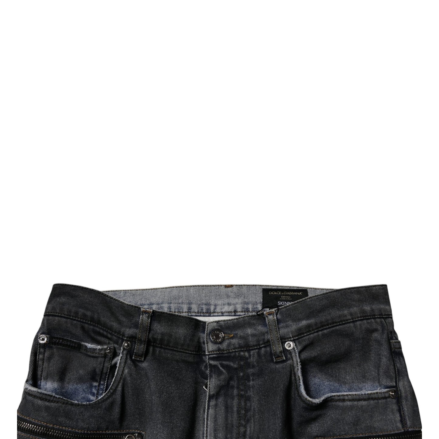 Dolce & Gabbana Dark Gray Tattered Cotton Skinny Denim Jeans