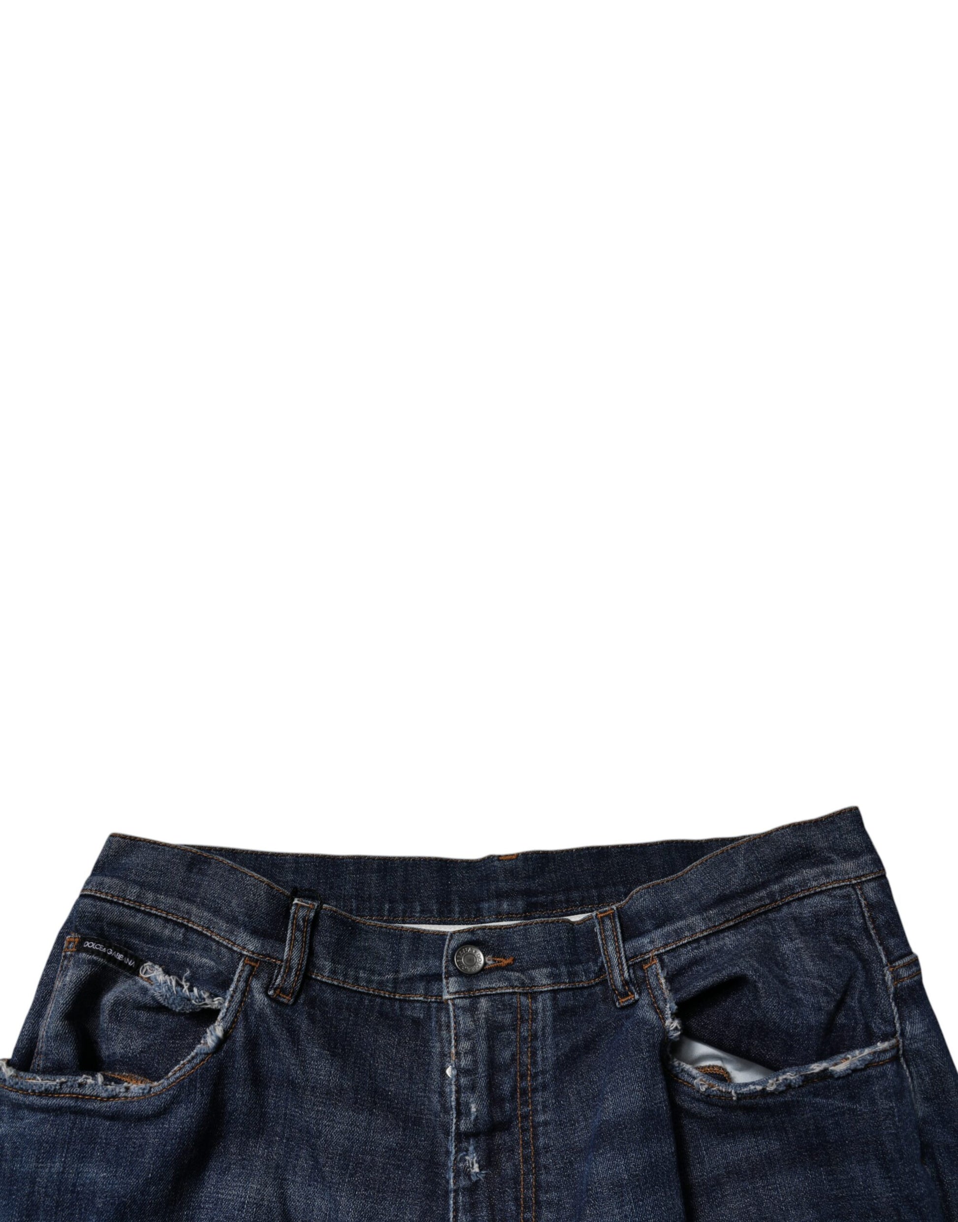 Dolce & Gabbana Dark Blue Tattered Wide Leg Men Denim Jeans Dolce & Gabbana