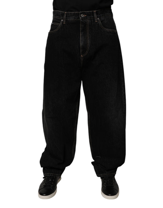 Dolce & Gabbana Black Cotton Mid Waist Wide Leg Denim Jeans Dolce & Gabbana