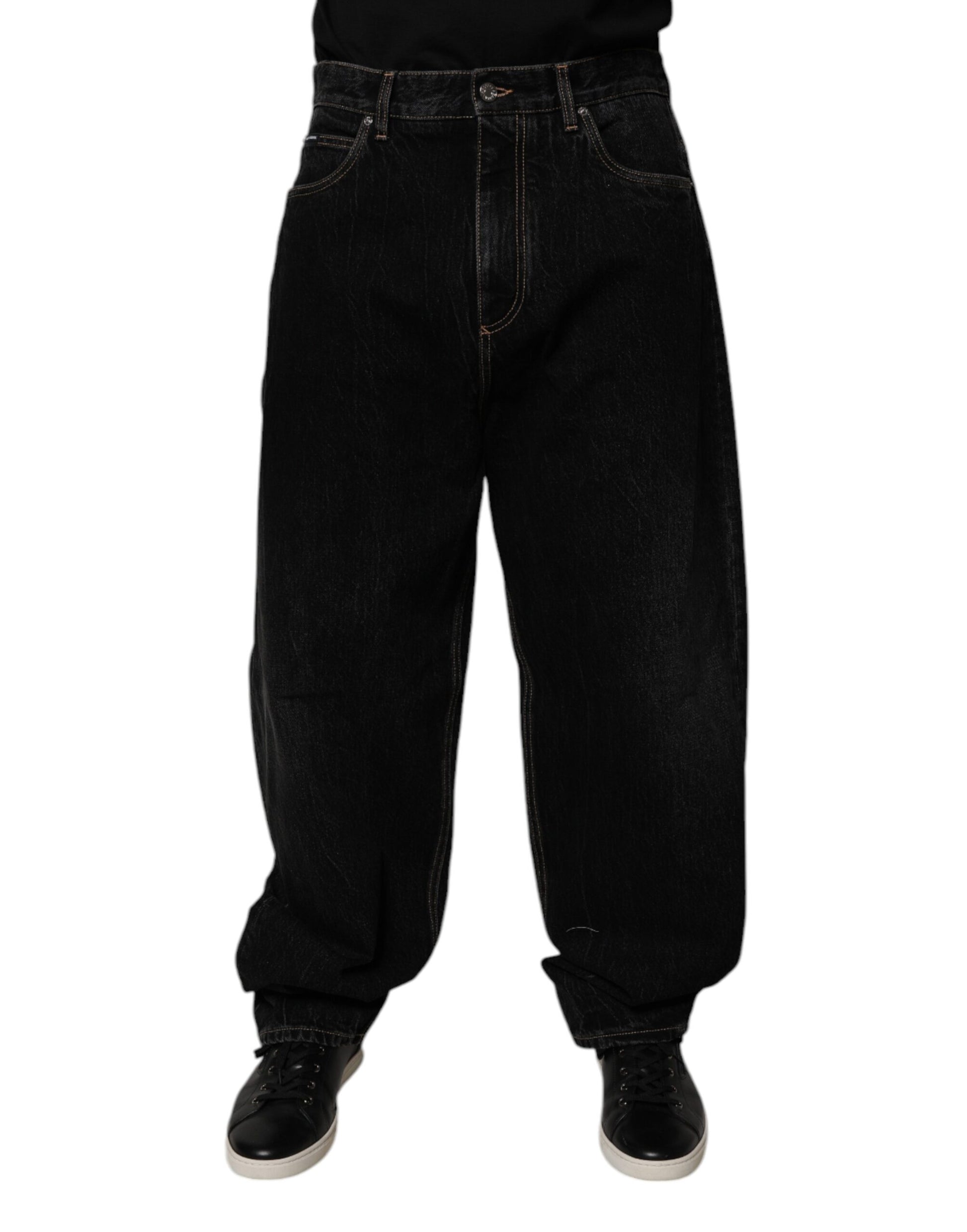 Dolce & Gabbana Black Cotton Mid Waist Wide Leg Denim Jeans Dolce & Gabbana