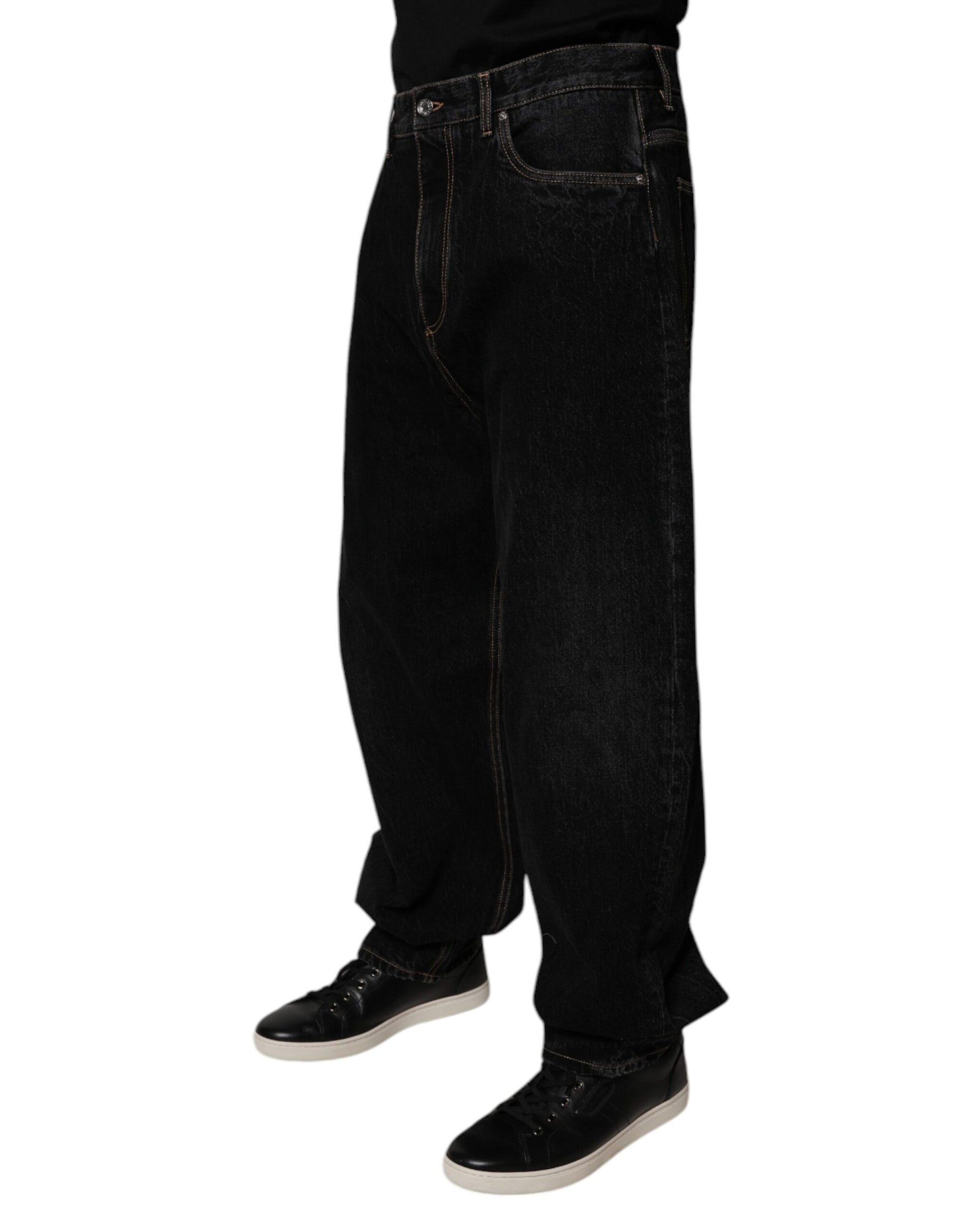 Dolce & Gabbana Black Cotton Mid Waist Wide Leg Denim Jeans Dolce & Gabbana
