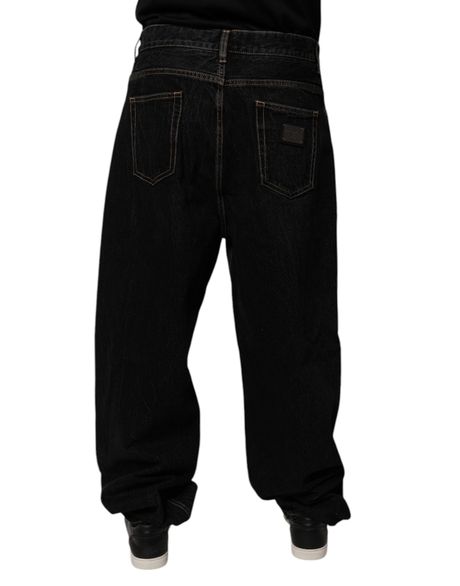Dolce & Gabbana Black Cotton Mid Waist Wide Leg Denim Jeans Dolce & Gabbana