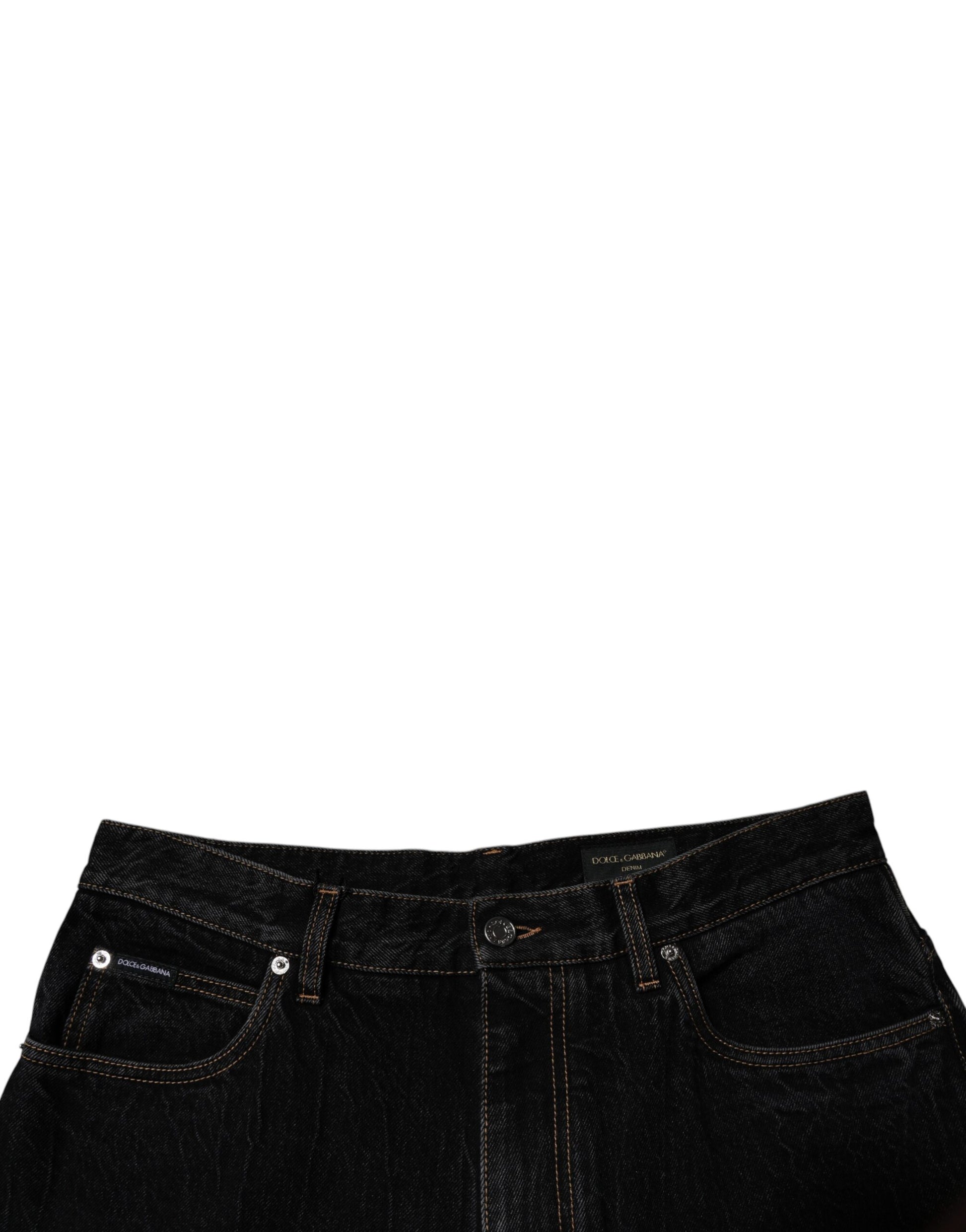 Dolce & Gabbana Black Cotton Mid Waist Wide Leg Denim Jeans Dolce & Gabbana