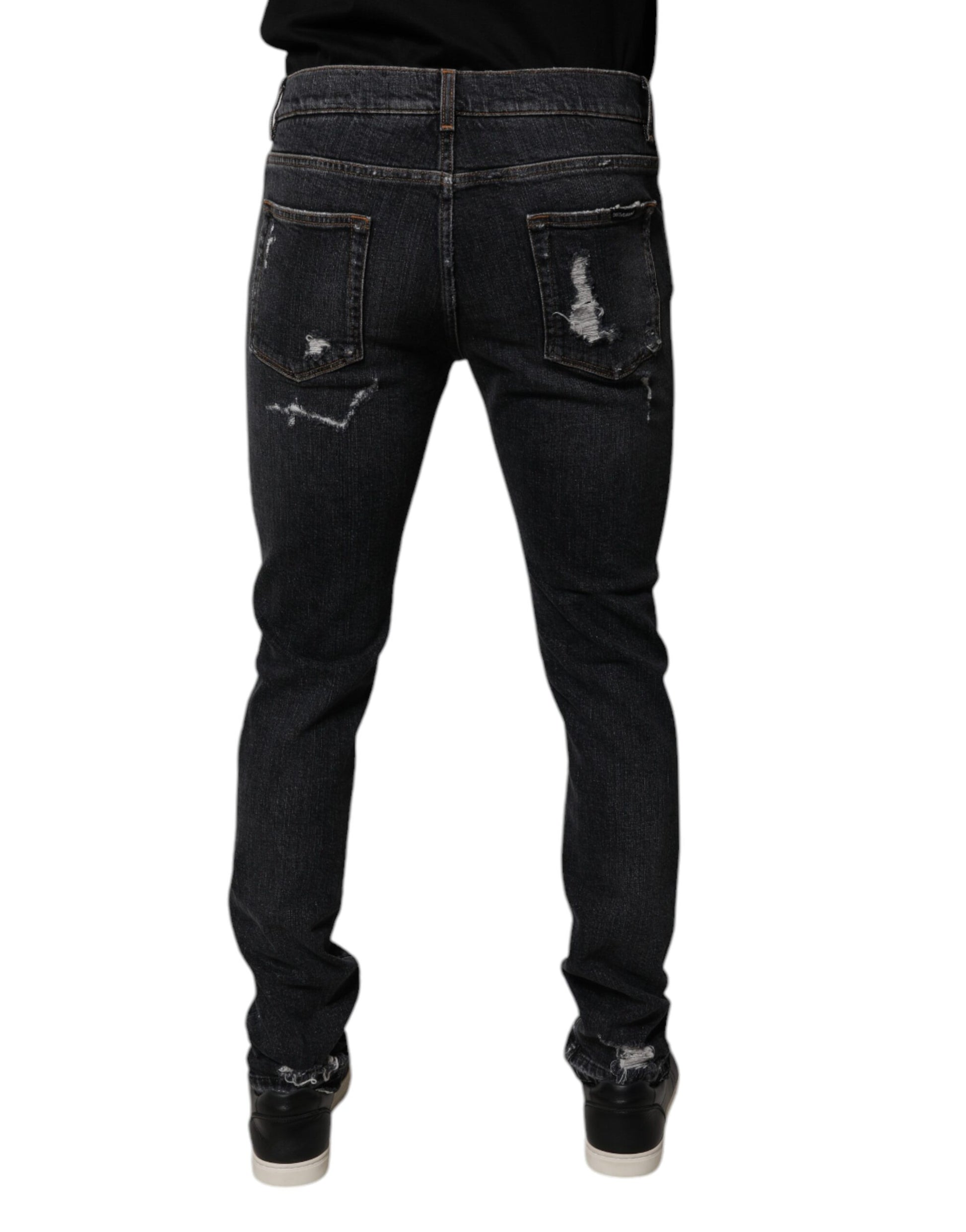 Dolce & Gabbana Black Tattered Cotton Skinny Men Denim Jeans Dolce & Gabbana
