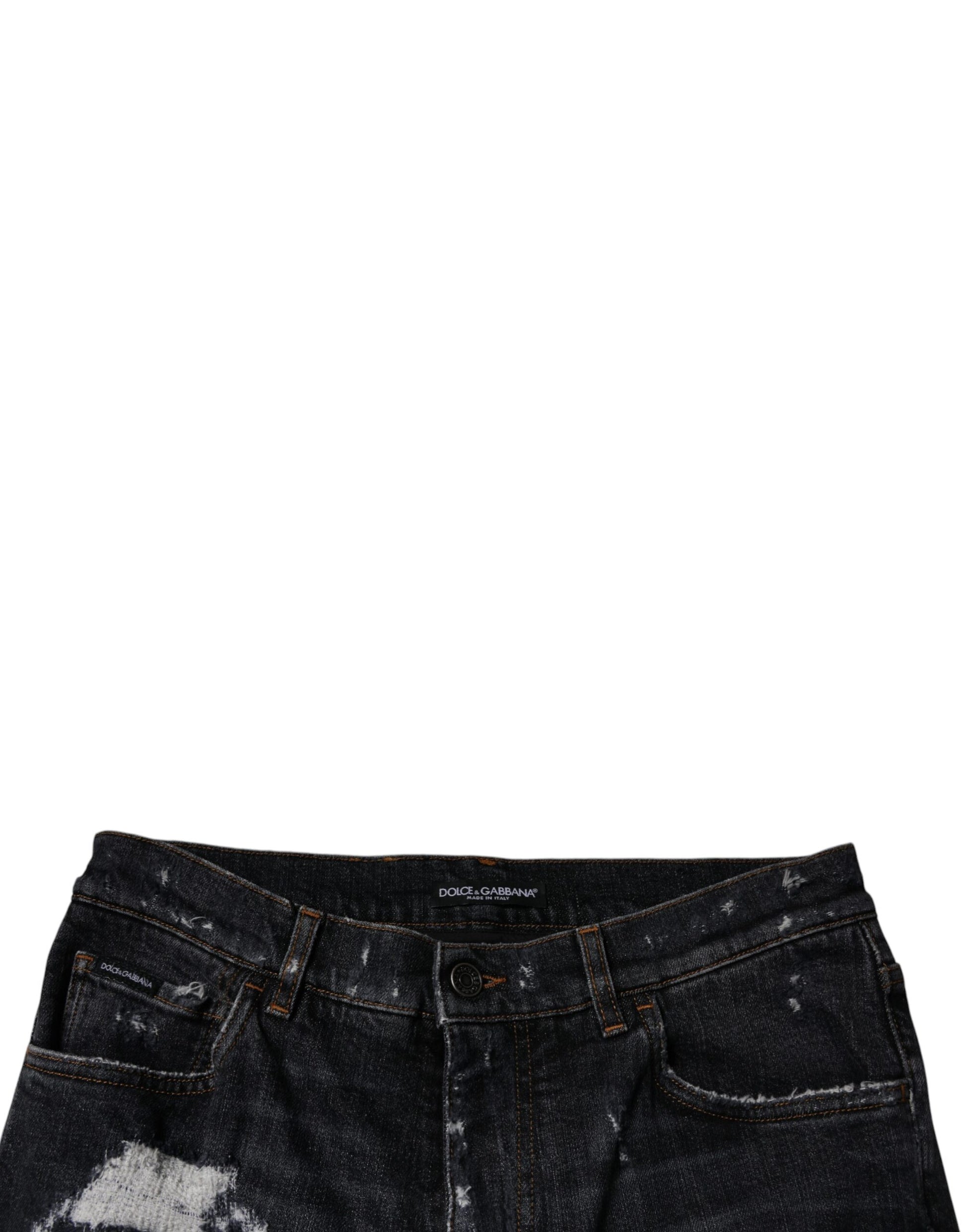 Dolce & Gabbana Black Tattered Cotton Skinny Men Denim Jeans Dolce & Gabbana