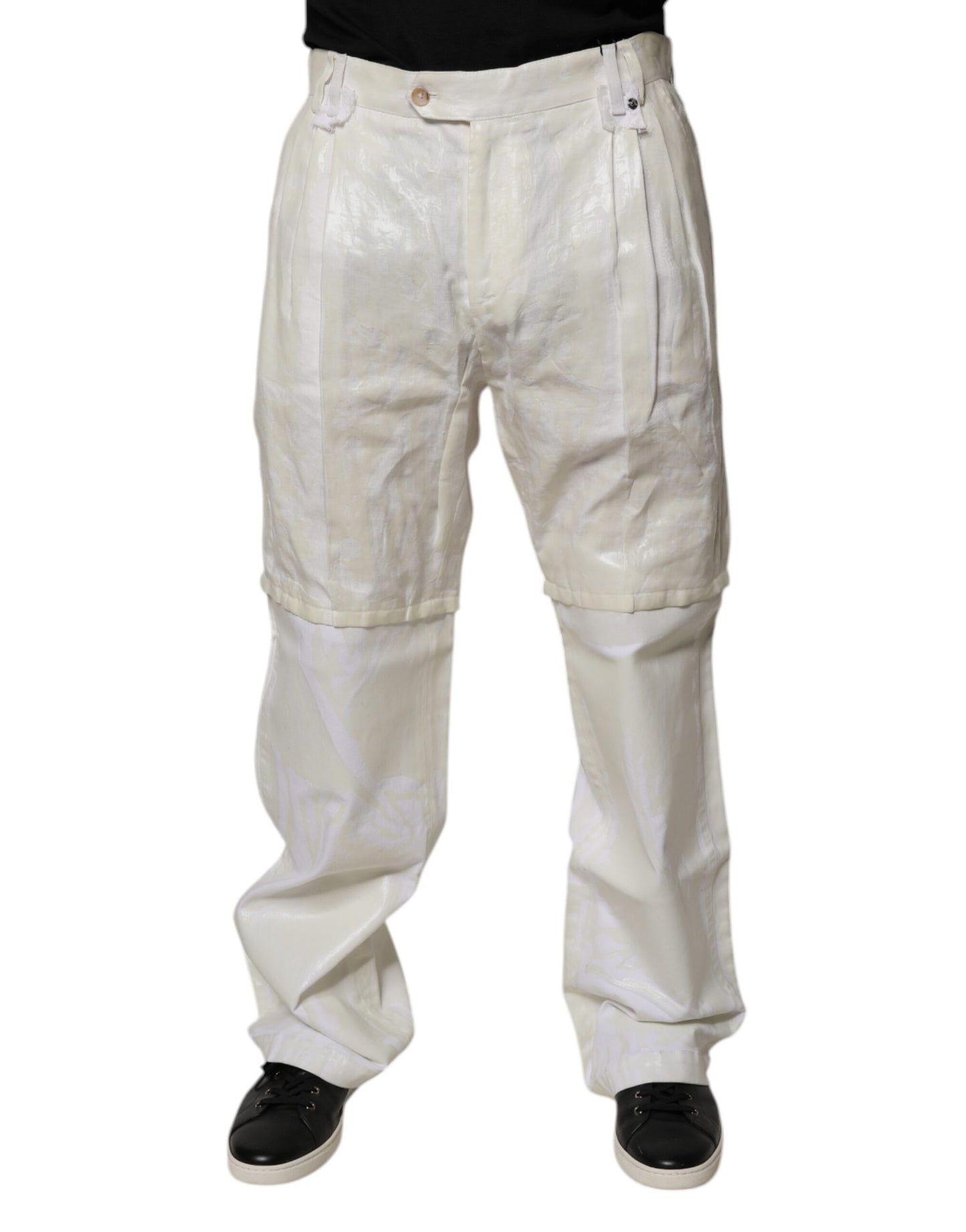 Dolce & Gabbana White Linen Mid Waist Straight Men Denim Jeans Dolce & Gabbana