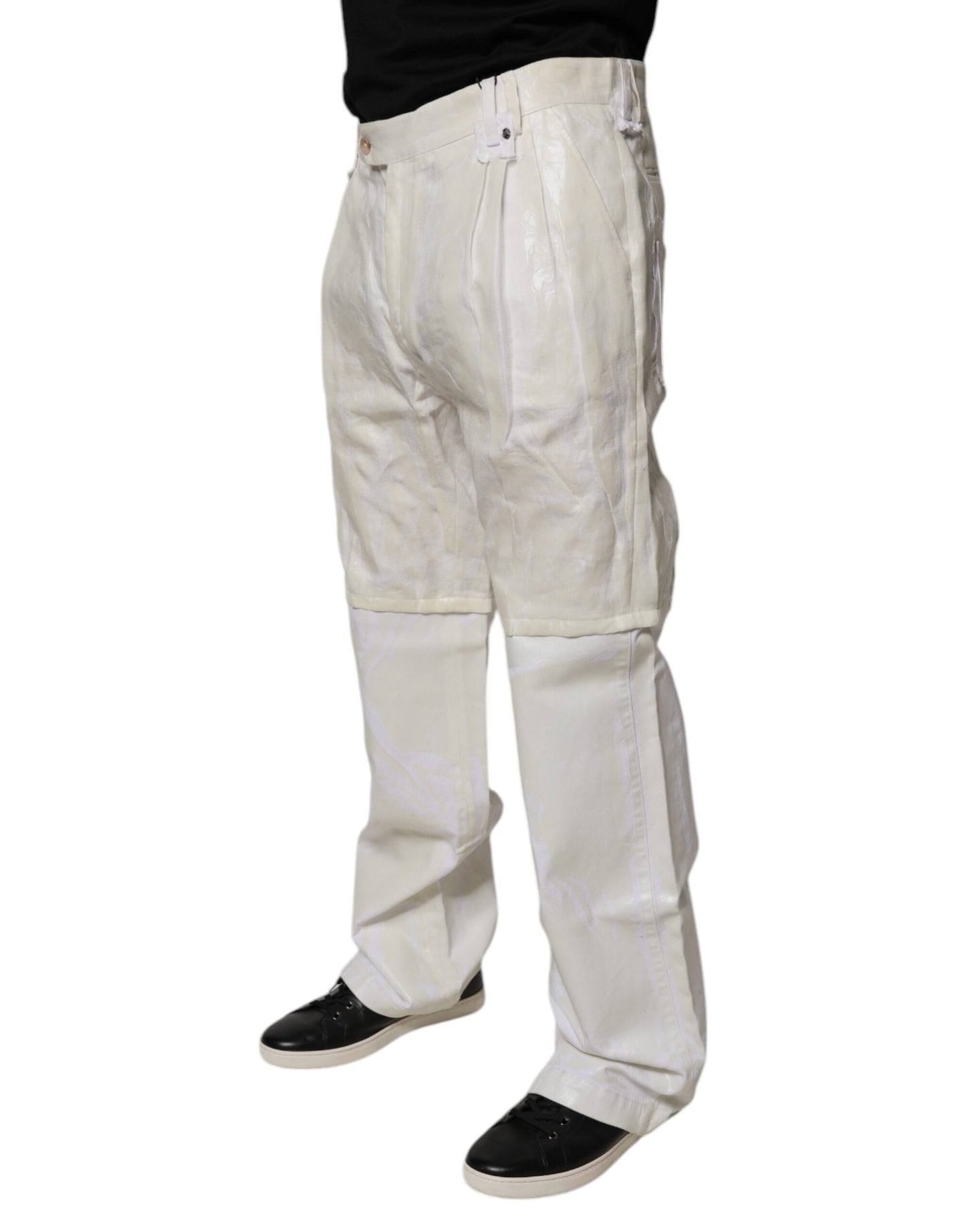 Dolce & Gabbana White Linen Mid Waist Straight Men Denim Jeans Dolce & Gabbana