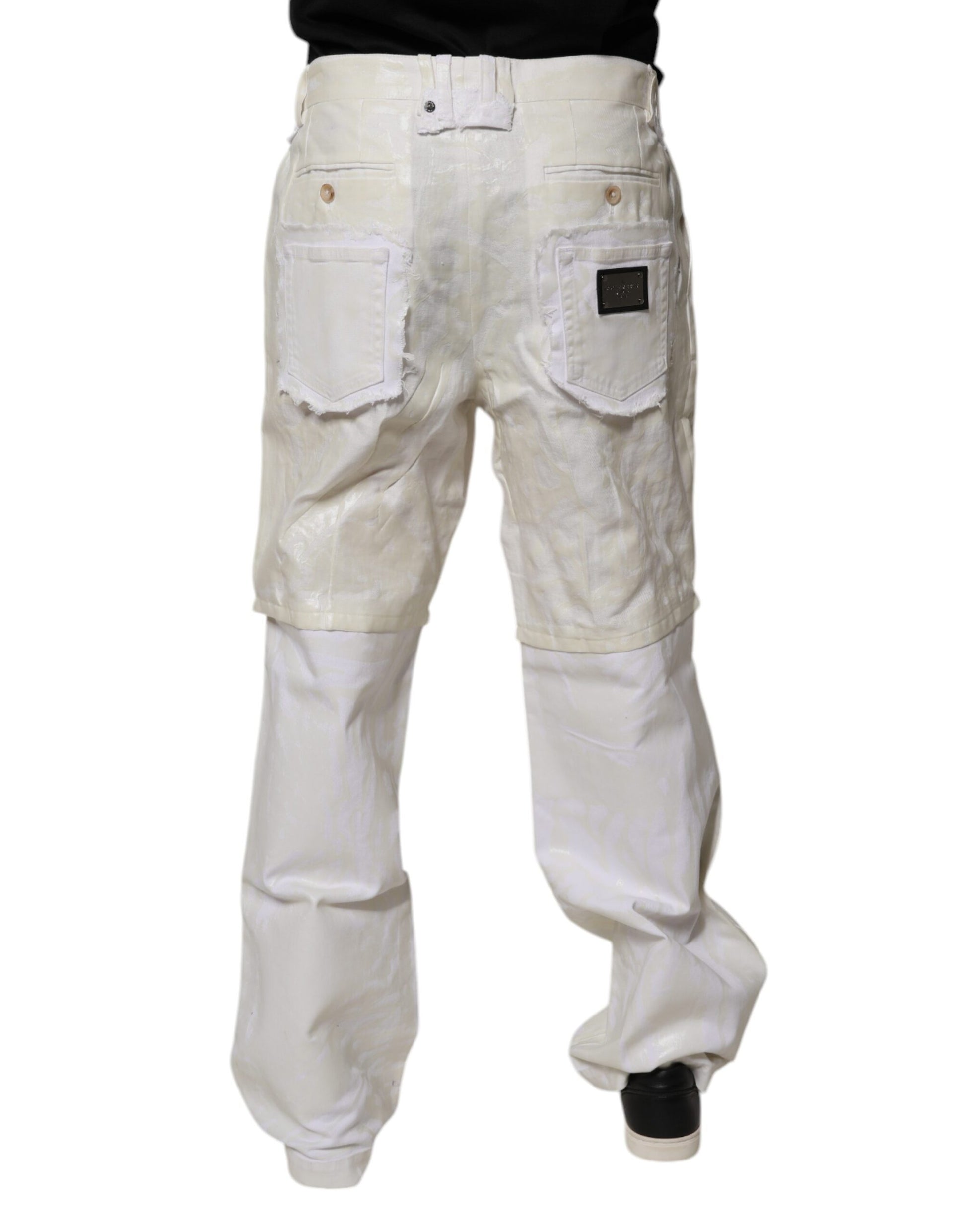 Dolce & Gabbana White Linen Mid Waist Straight Men Denim Jeans Dolce & Gabbana